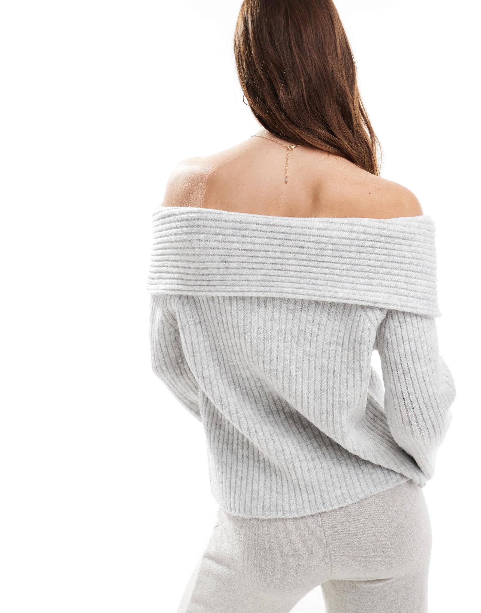 New Look ribbed bardot jumper in grey - ASOS Sample Sale EU Store