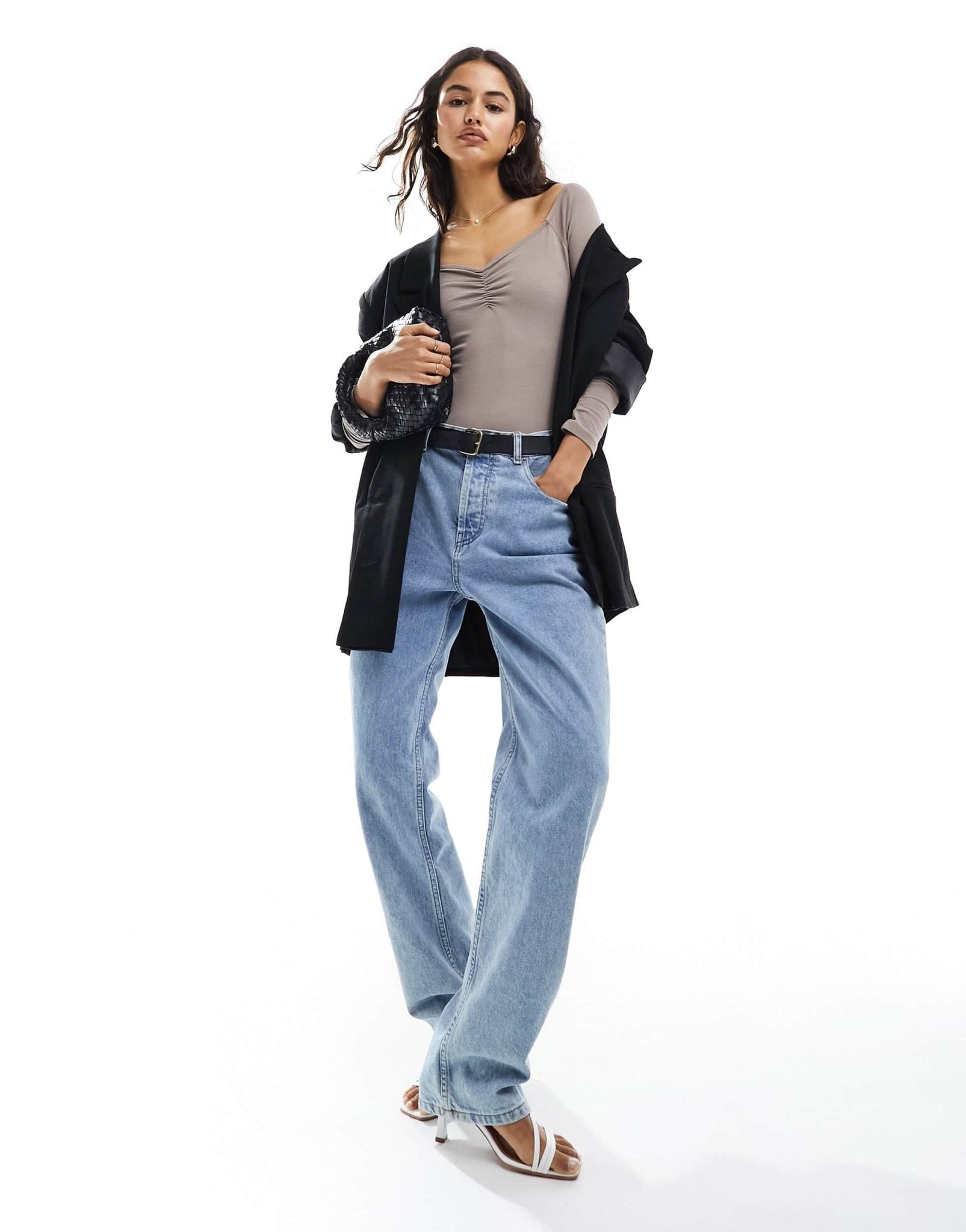 New Look ruched front long sleeve bodysuit in beige - ASOS Sample Sale EU Store
