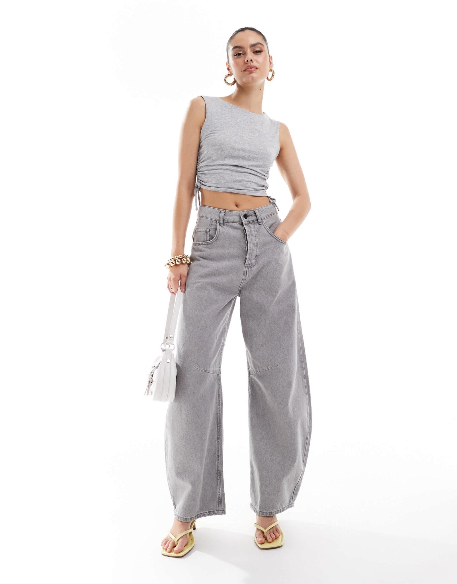 New Look ruched side vest in grey - ASOS Sample Sale EU Store