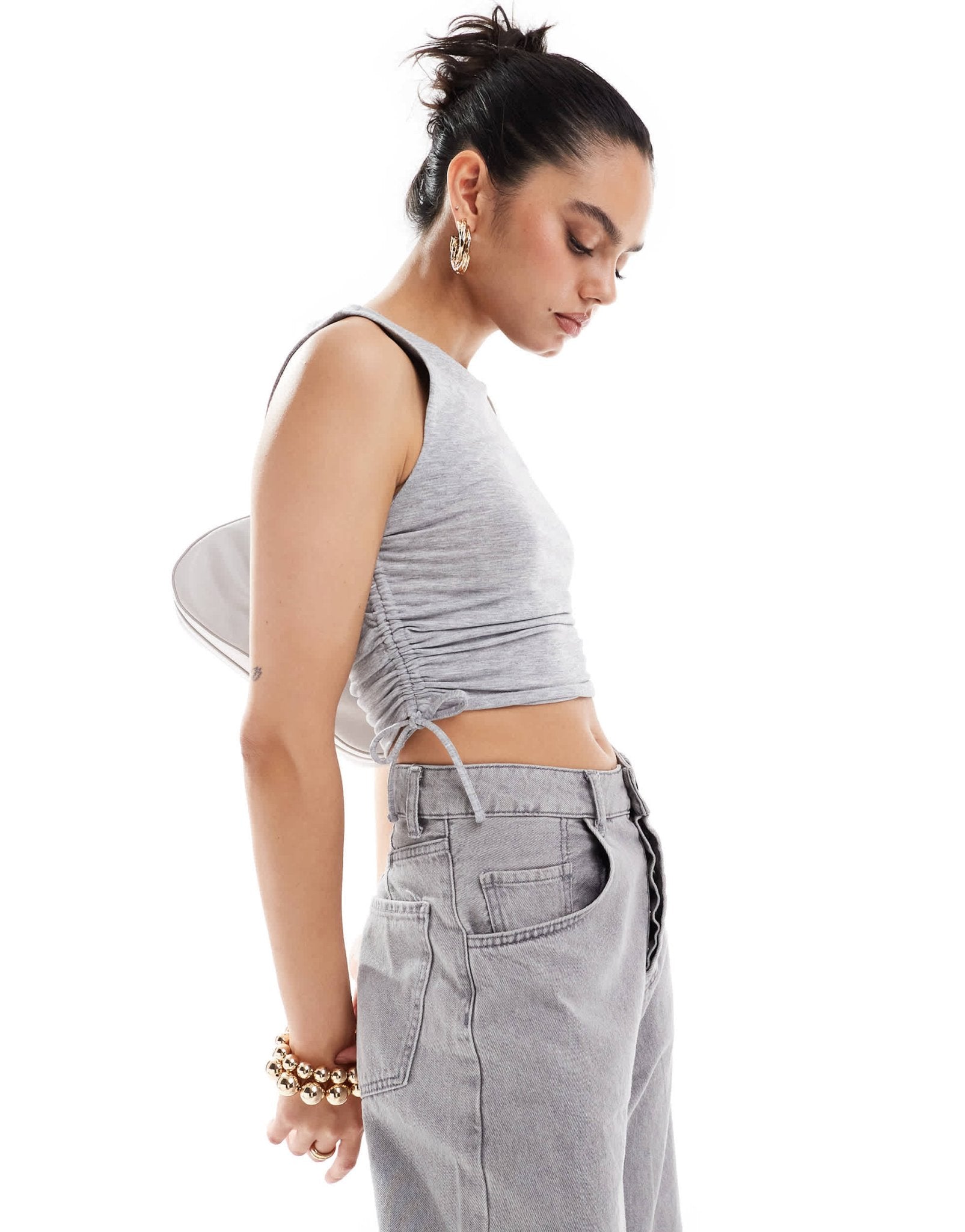 New Look ruched side vest in grey - ASOS Sample Sale EU Store