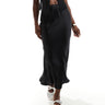 New Look satin bias midi skirt in black