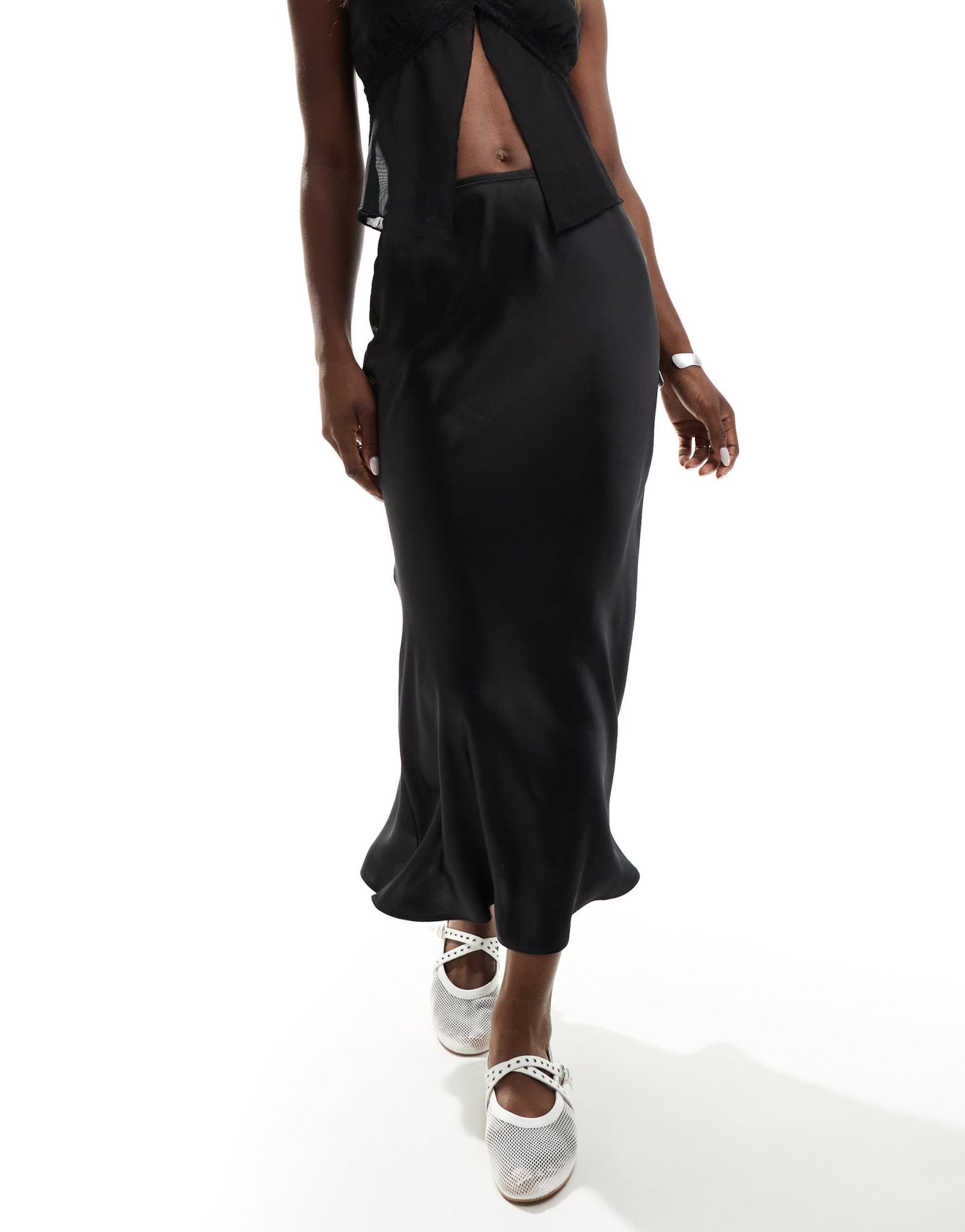 New Look satin bias midi skirt in black - ASOS Sample Sale EU Store
