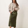 New Look satin midi bias skirt in khaki