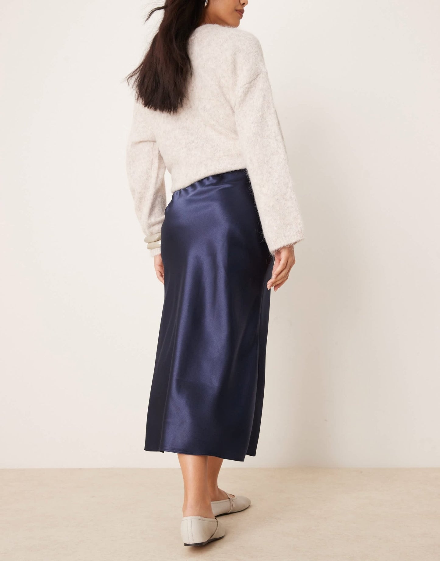 New Look satin midi bias skirt in navy - ASOS Sample Sale EU Store