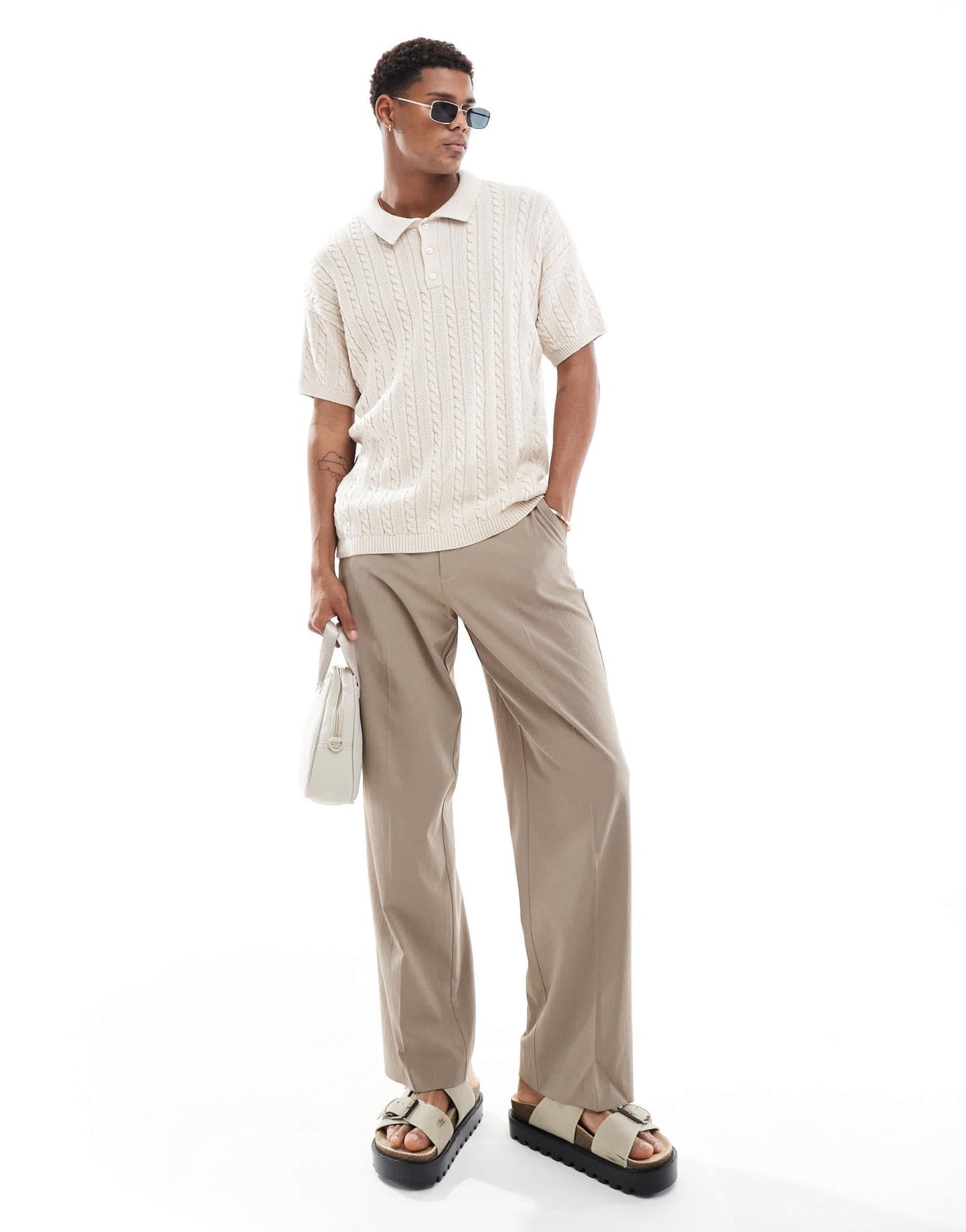 New Look short sleeve textured knit polo in off white - ASOS Sample Sale EU Store