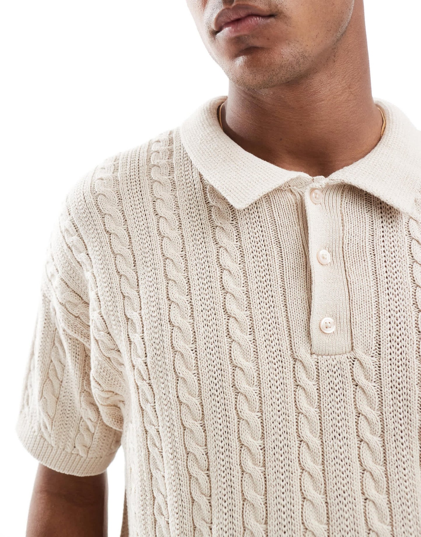 New Look short sleeve textured knit polo in off white - ASOS Sample Sale EU Store