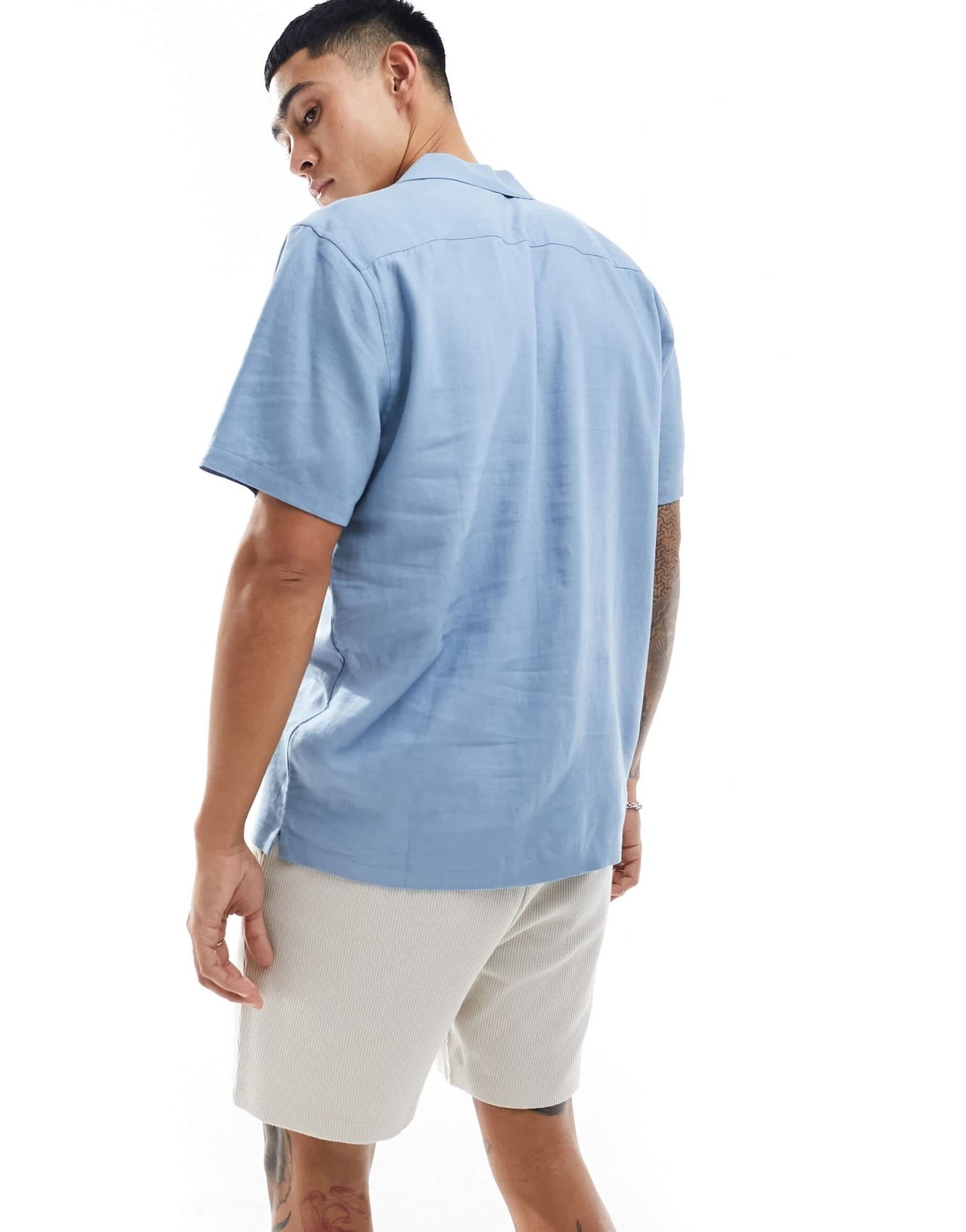 New Look short sleeved linen look shirt in light blue - ASOS Sample Sale EU Store