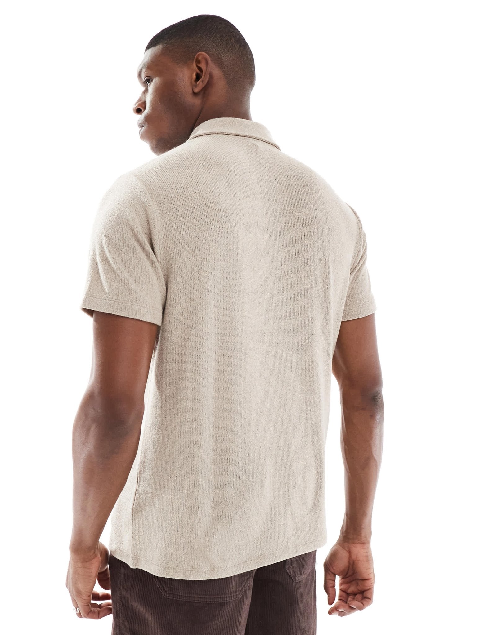 New Look short sleeved textured polo in light brown - ASOS Sample Sale EU Store