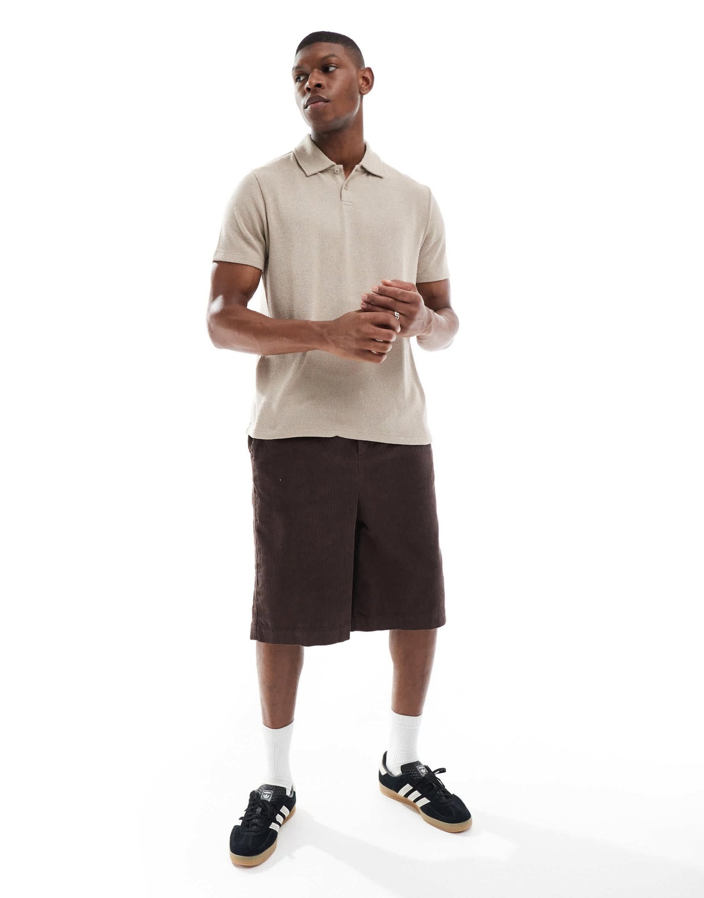 New Look short sleeved textured polo in light brown - ASOS Sample Sale EU Store