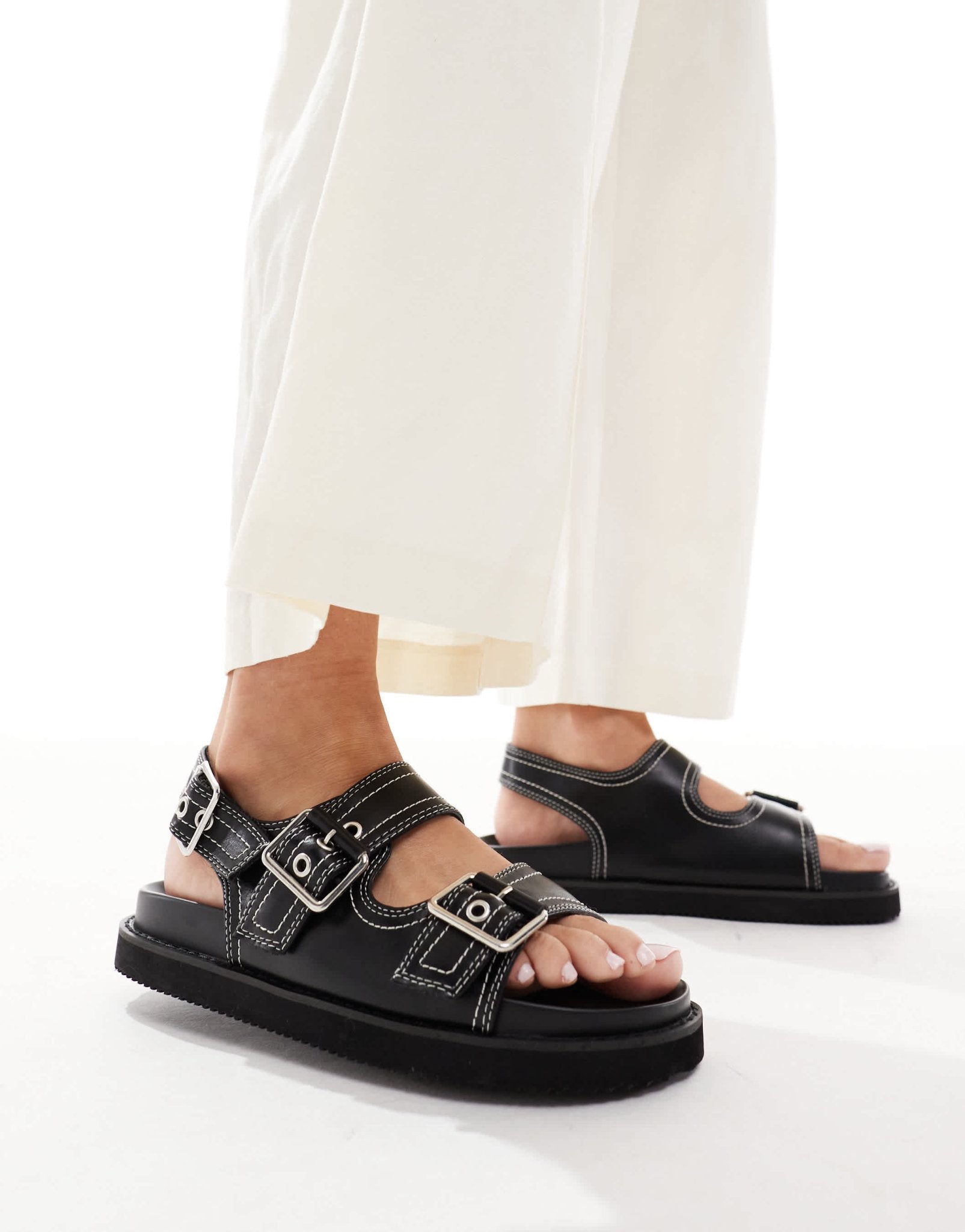 New Look slingback chunky sandal with contrast stitch in black - ASOS Sample Sale EU Store