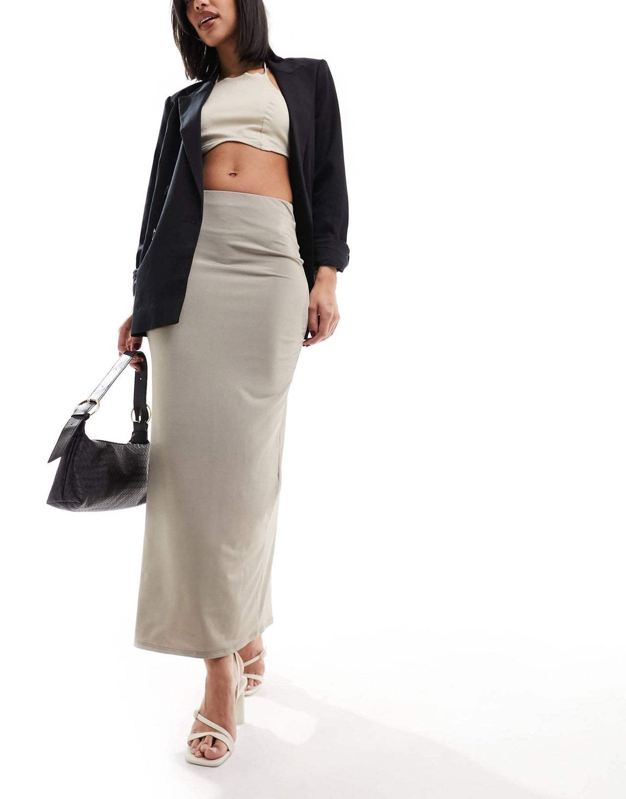 New Look slinky midi skirt in beige - ASOS Sample Sale EU Store
