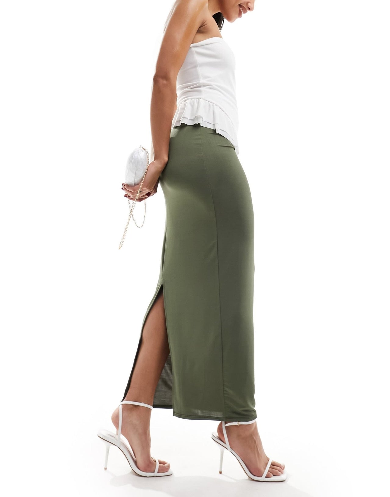 New Look slinky midi skirt in khaki - ASOS Sample Sale EU Store