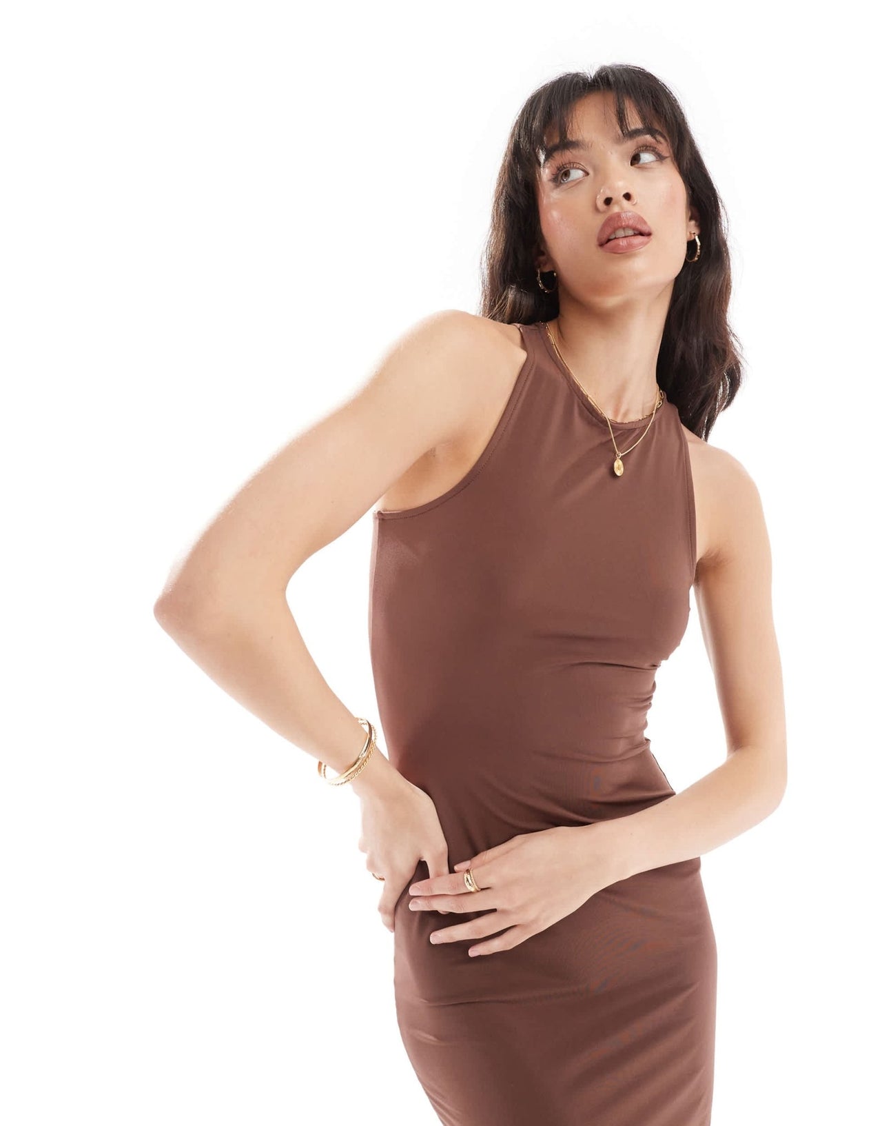 New Look slinky racer midi dress in dark brown - ASOS Sample Sale EU Store