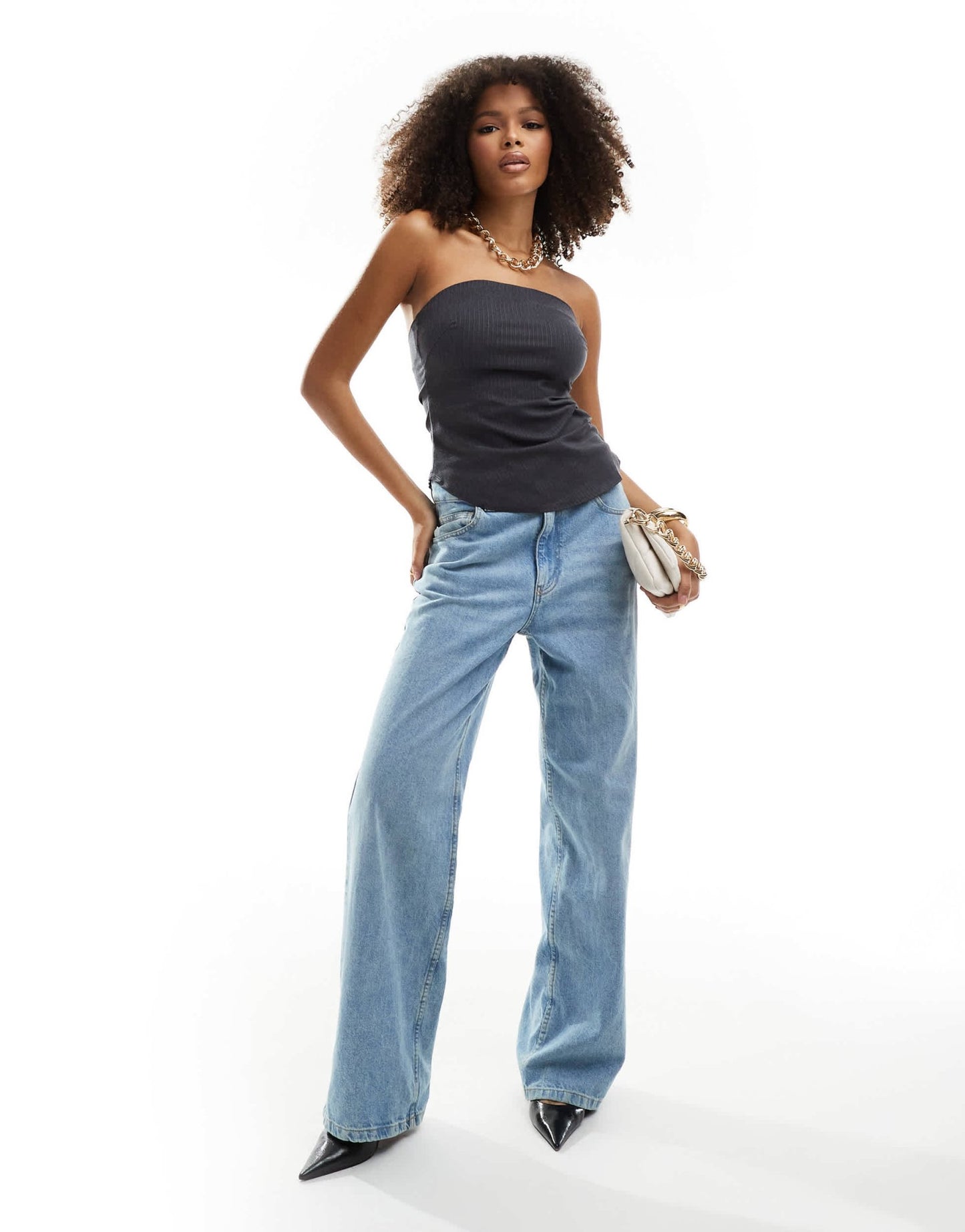 New Look stripe bandeau top in dark grey - ASOS Sample Sale EU Store