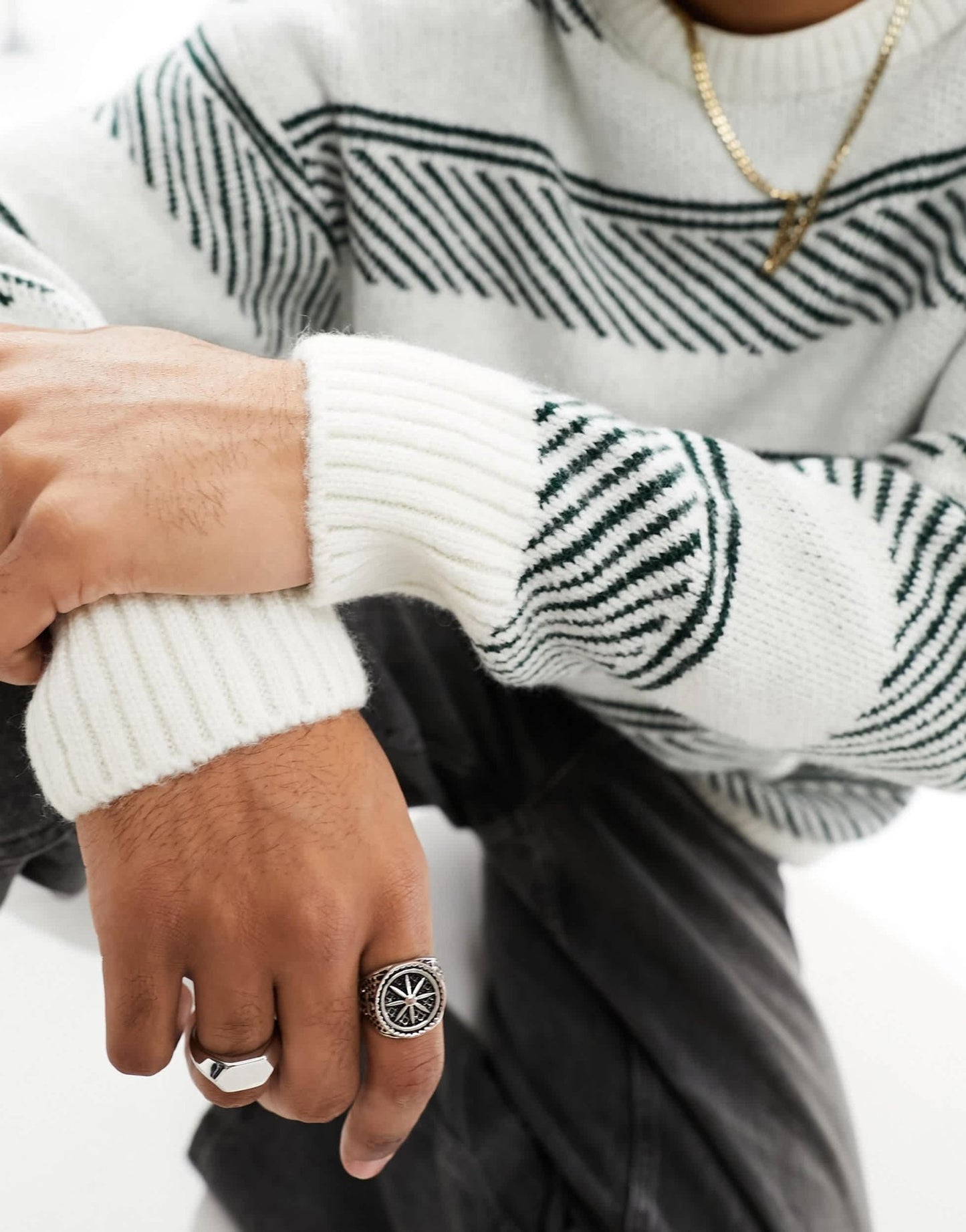 New Look stripe crew neck jumper in off white and khaki - ASOS Sample Sale EU Store