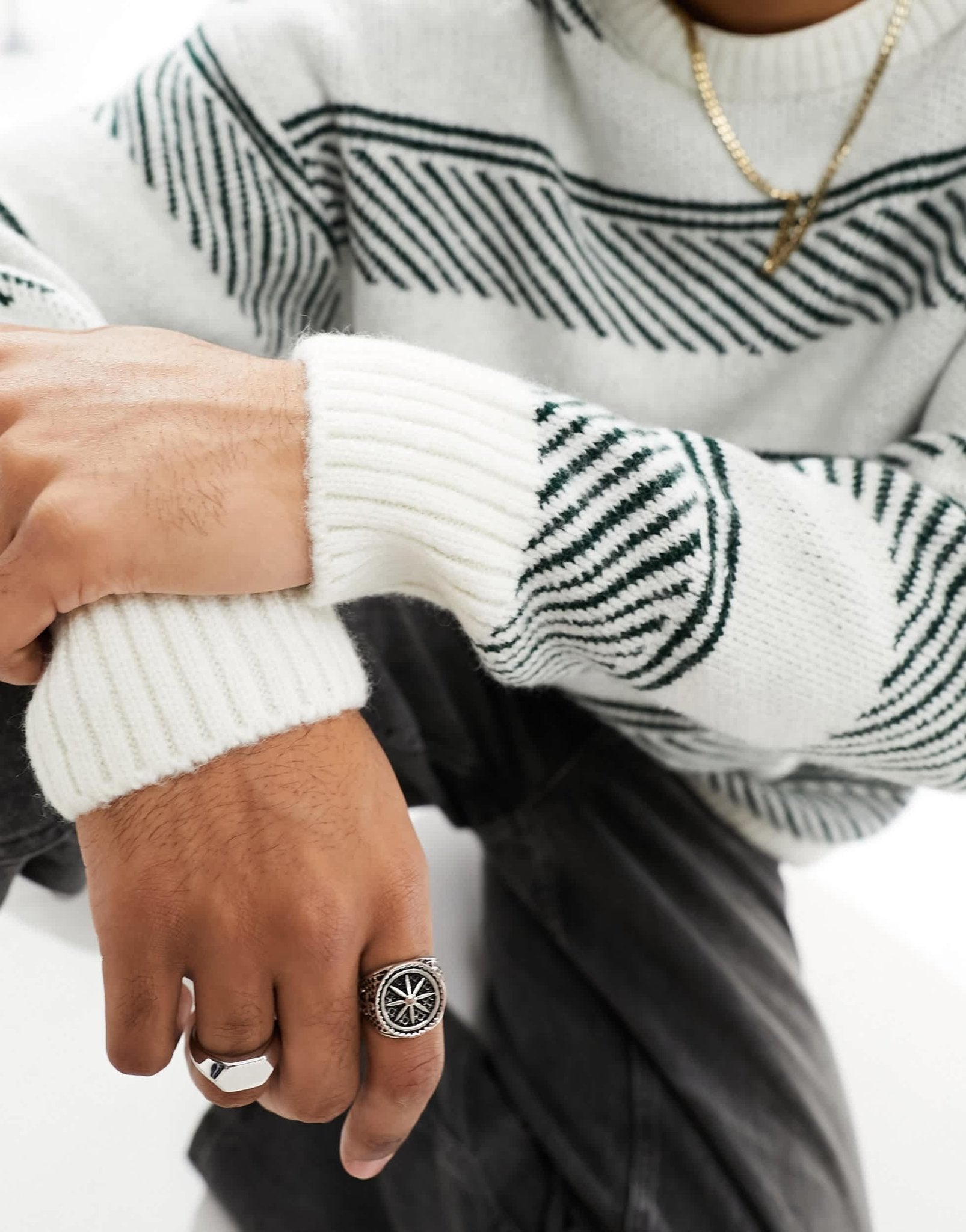 New Look stripe crew neck jumper in off white and khaki - ASOS Sample Sale EU Store