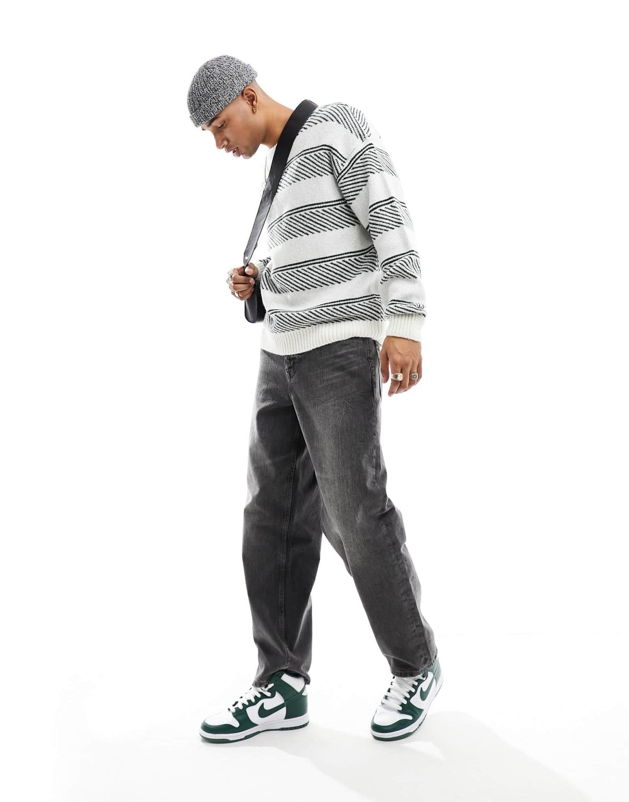 New Look stripe crew neck jumper in off white and khaki - ASOS Sample Sale EU Store