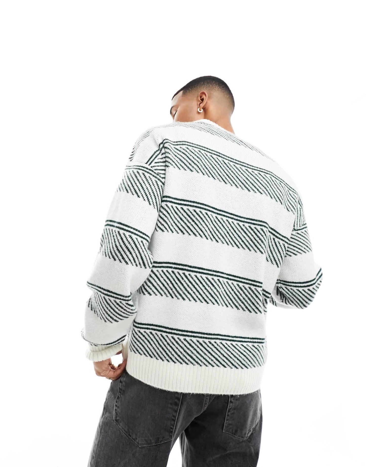 New Look stripe crew neck jumper in off white and khaki - ASOS Sample Sale EU Store