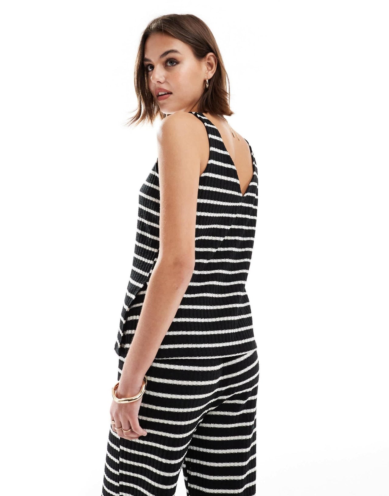 New Look stripe rib v - neck co ord in black - ASOS Sample Sale EU Store