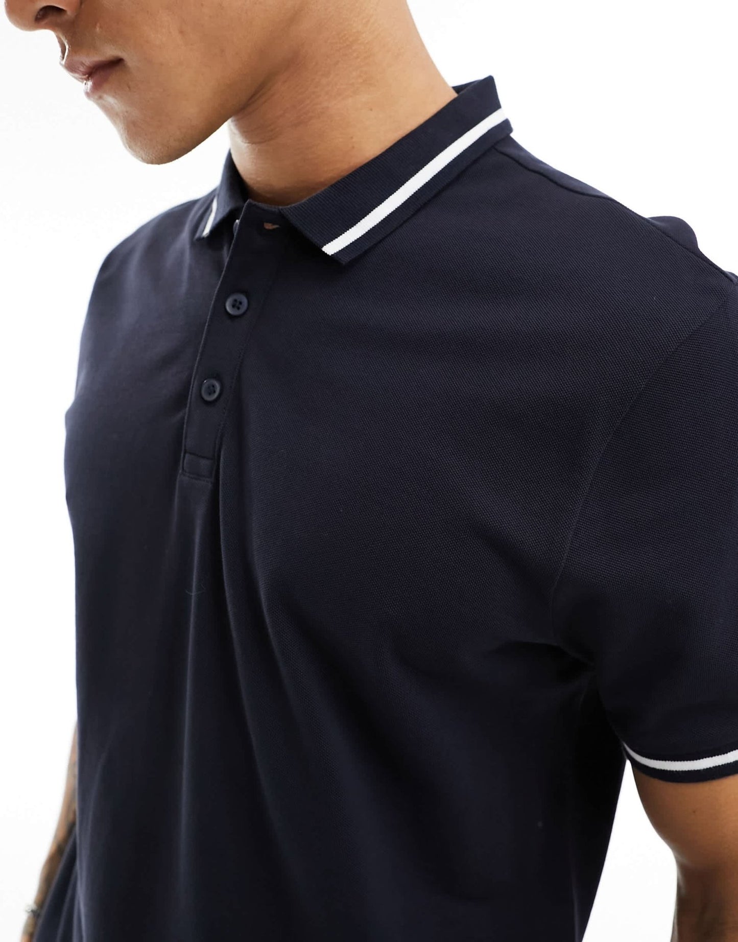 New Look tipped polo in navy - ASOS Sample Sale EU Store
