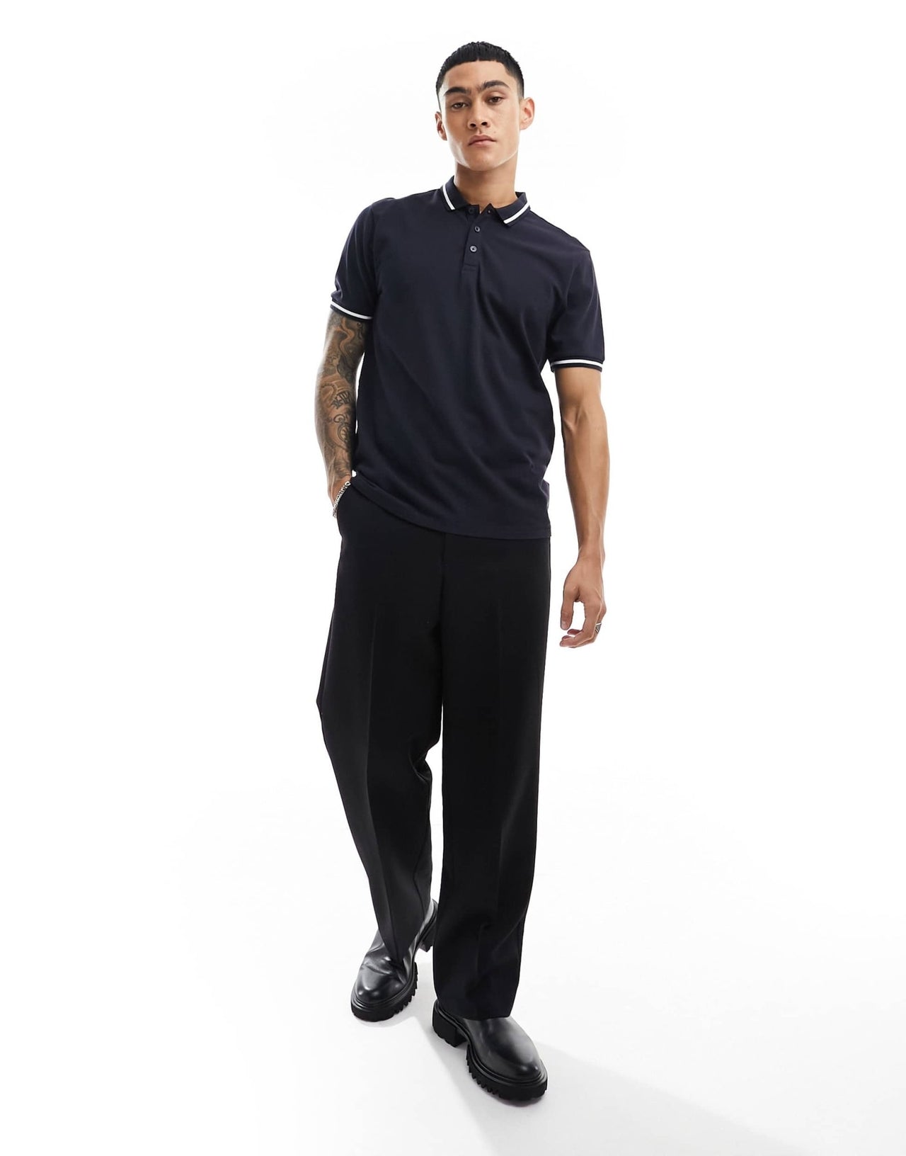 New Look tipped polo in navy - ASOS Sample Sale EU Store