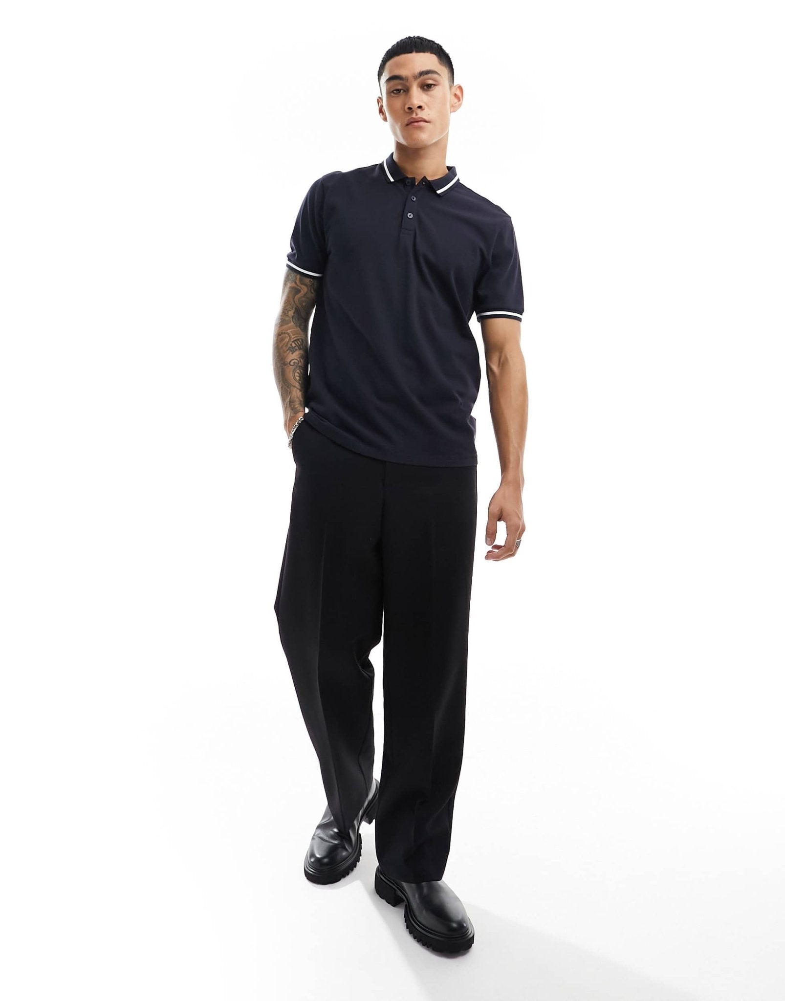 New Look tipped polo in navy - ASOS Sample Sale EU Store