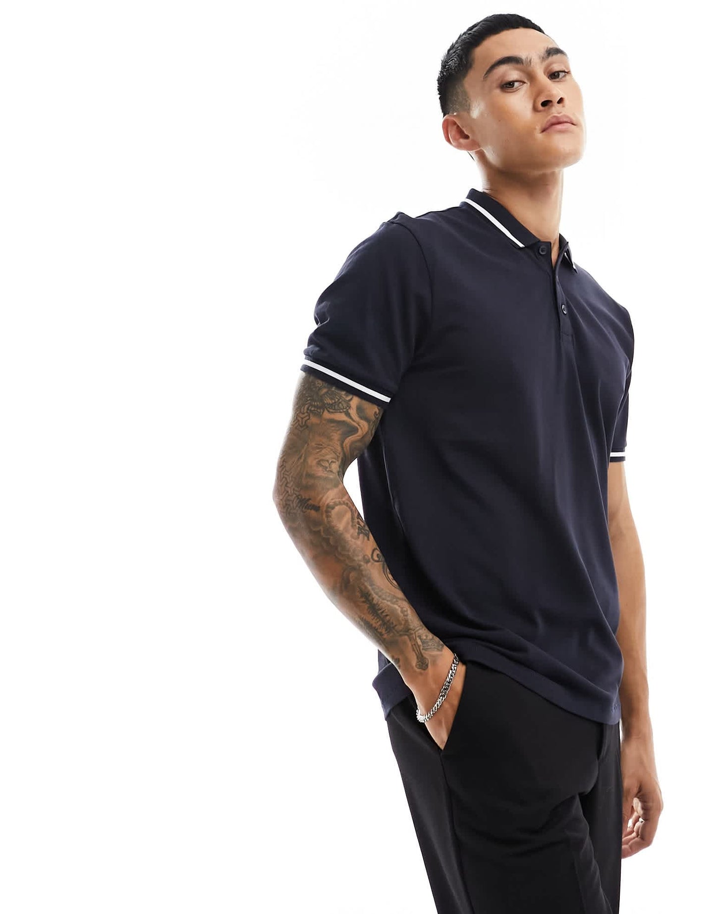 New Look tipped polo in navy - ASOS Sample Sale EU Store