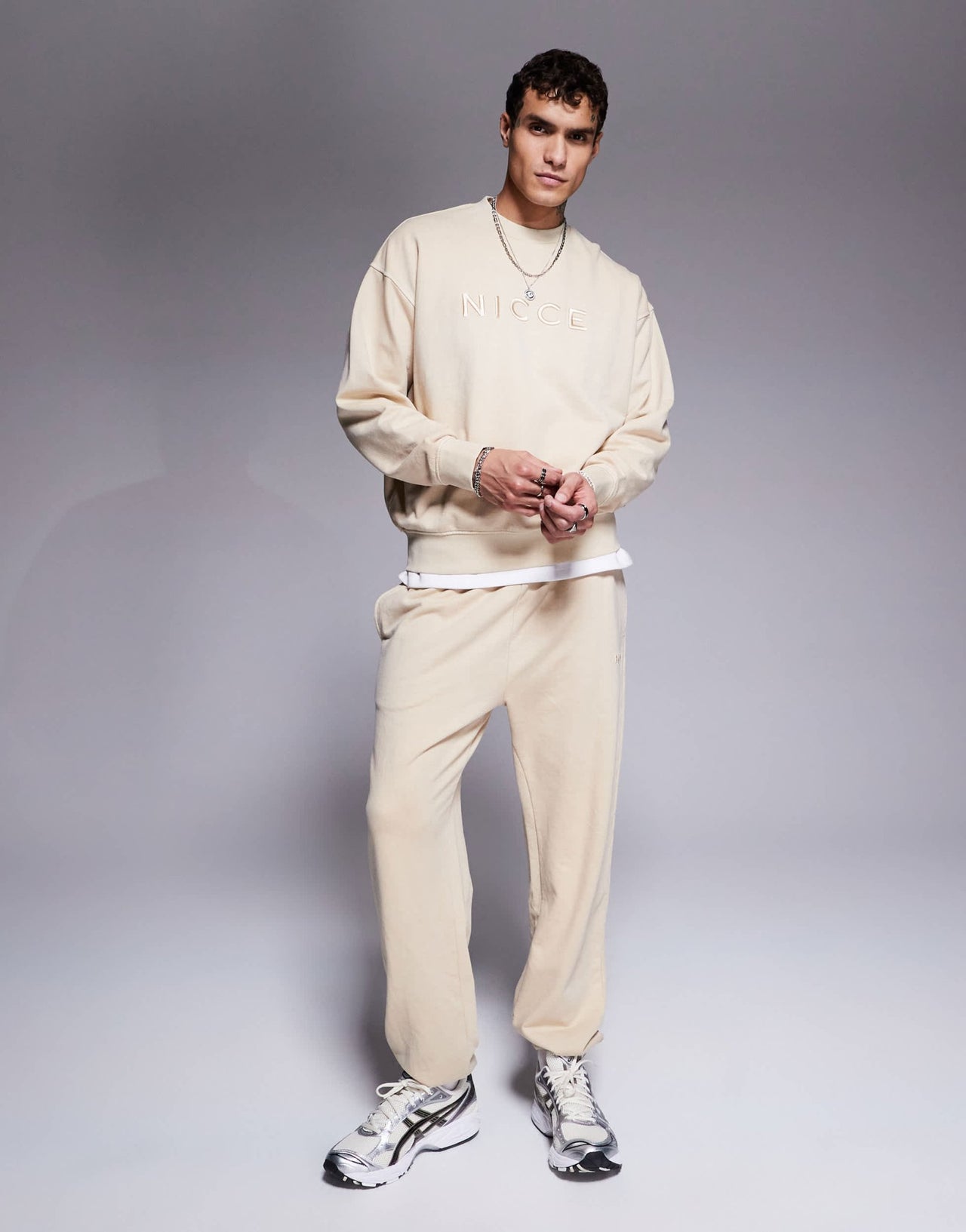 Nicce co - ord logo washed crew neck sweat in beige - ASOS Sample Sale EU Store
