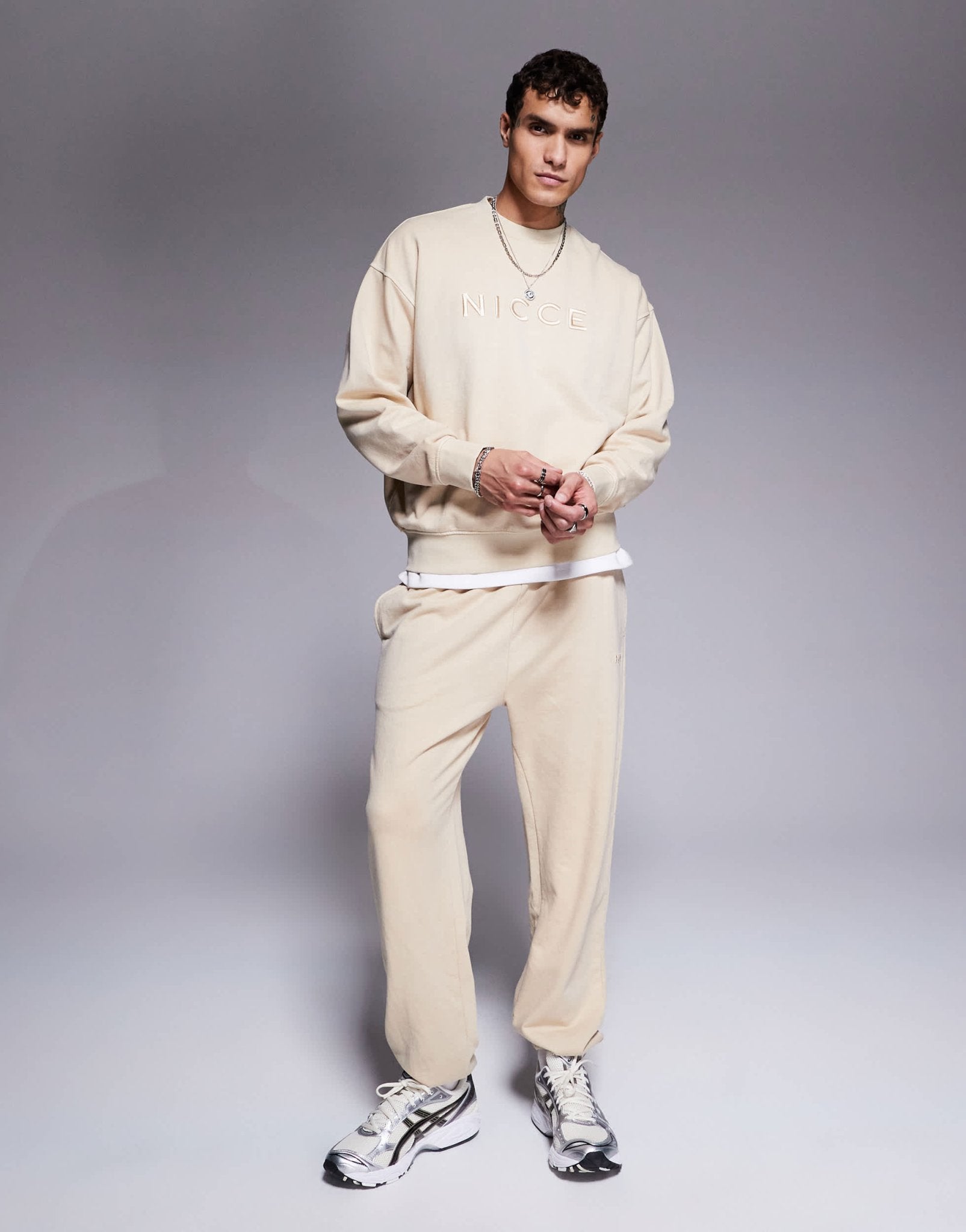 Nicce co - ord logo washed crew neck sweat in beige - ASOS Sample Sale EU Store