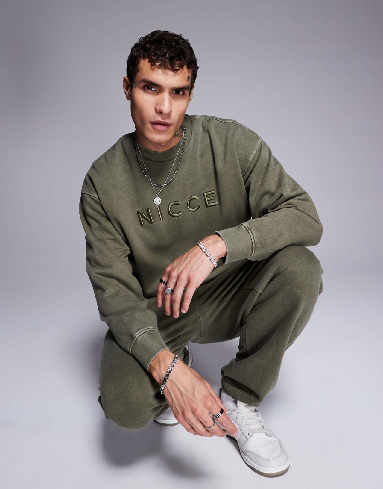 Nicce co - ord logo washed crew neck sweat in khaki - ASOS Sample Sale EU Store