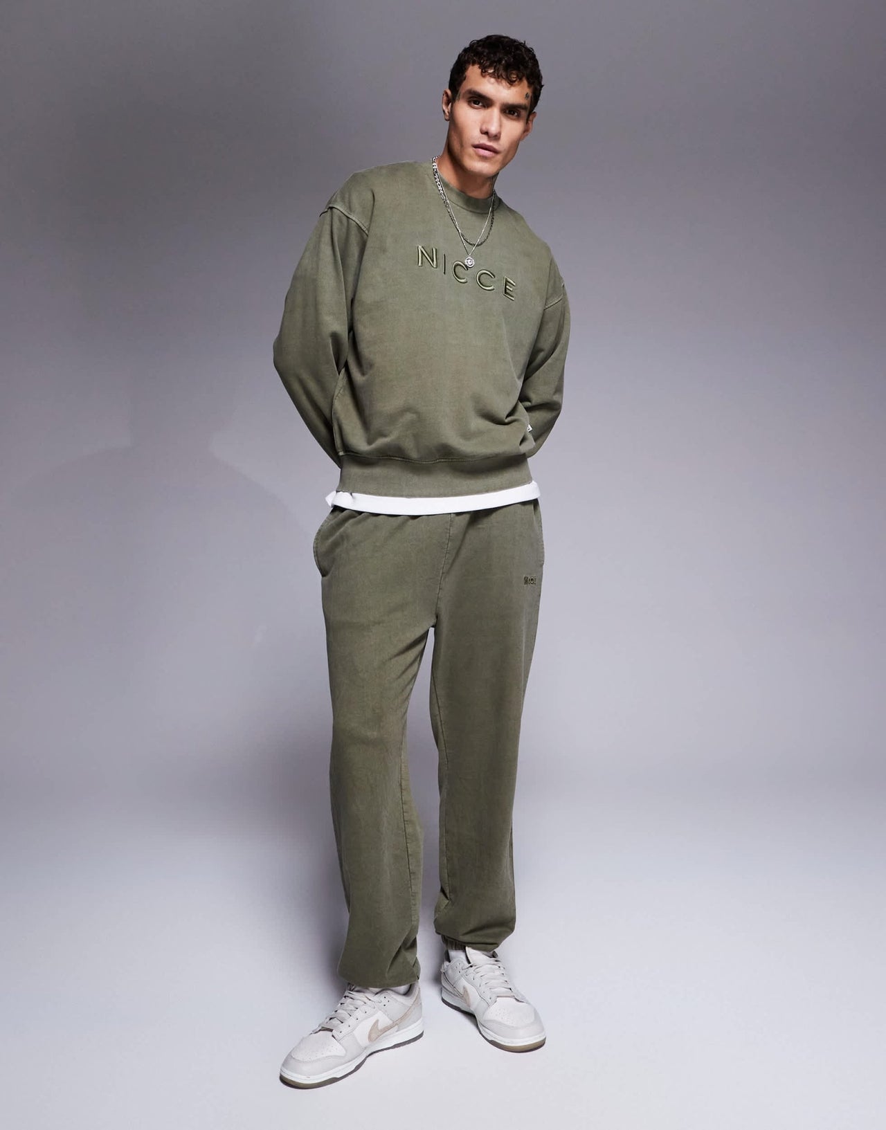 Nicce co - ord logo washed crew neck sweat in khaki - ASOS Sample Sale EU Store
