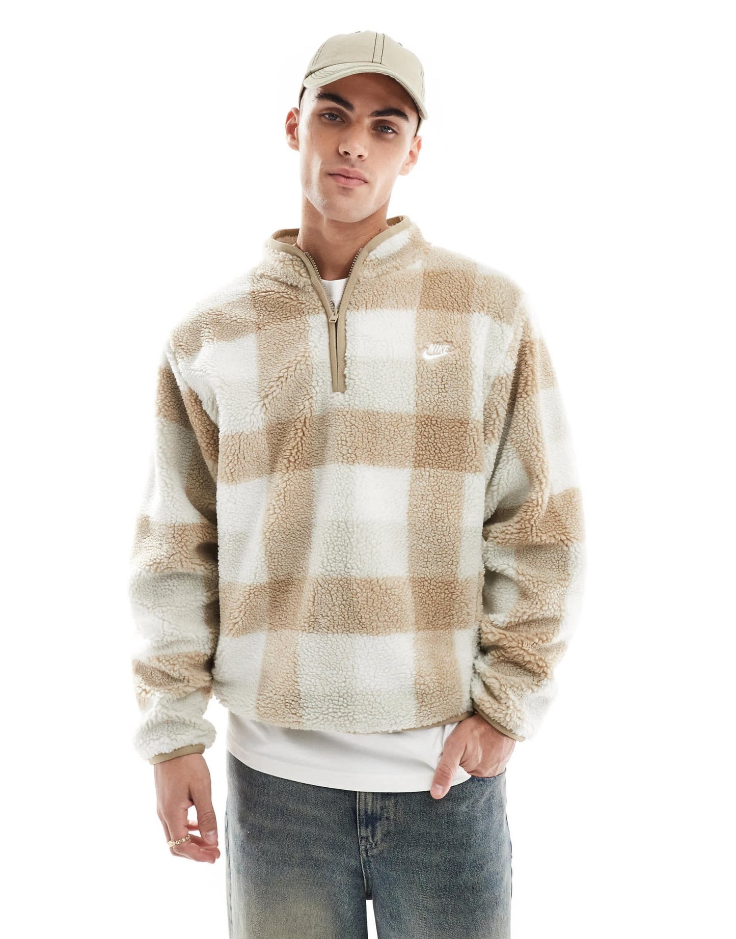 Nike Club half zip fleece in brown check - ASOS Sample Sale EU Store