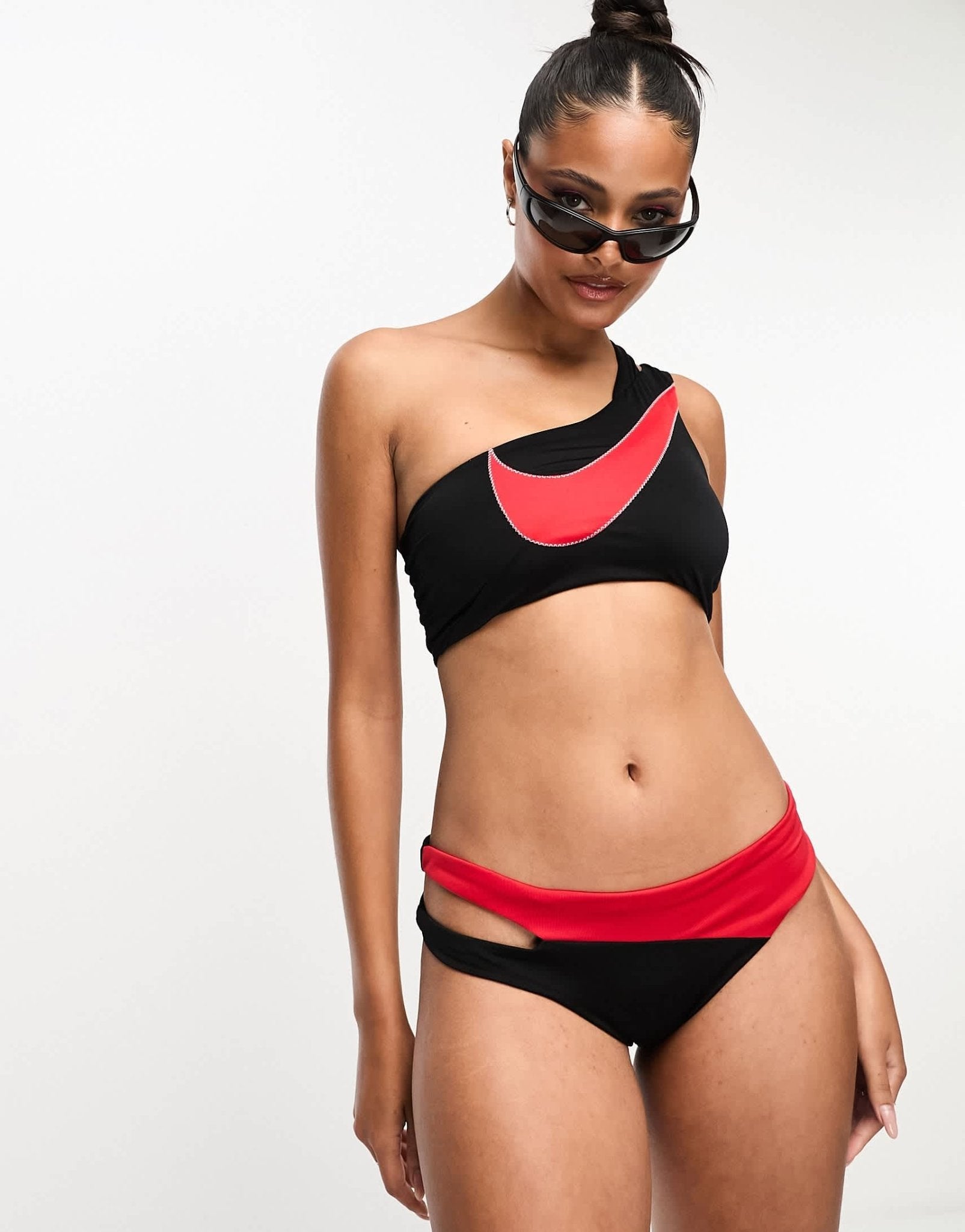 Nike Icon Sneakerkini asymmetrical bikini bottoms in black and red - ASOS Sample Sale EU Store