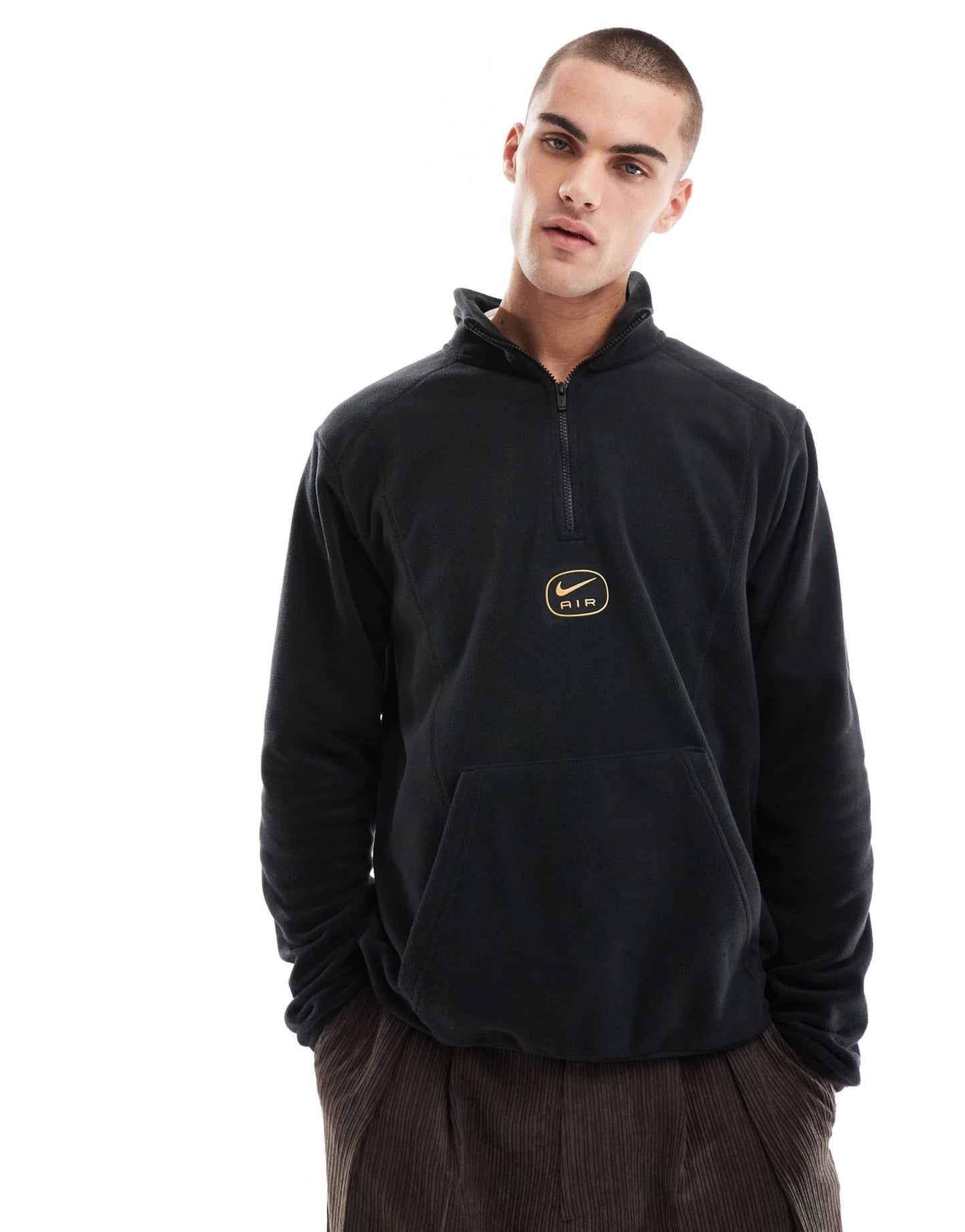 Nike Swoosh Air polar fleece half zip sweatshirt in black and gold - ASOS Sample Sale EU Store