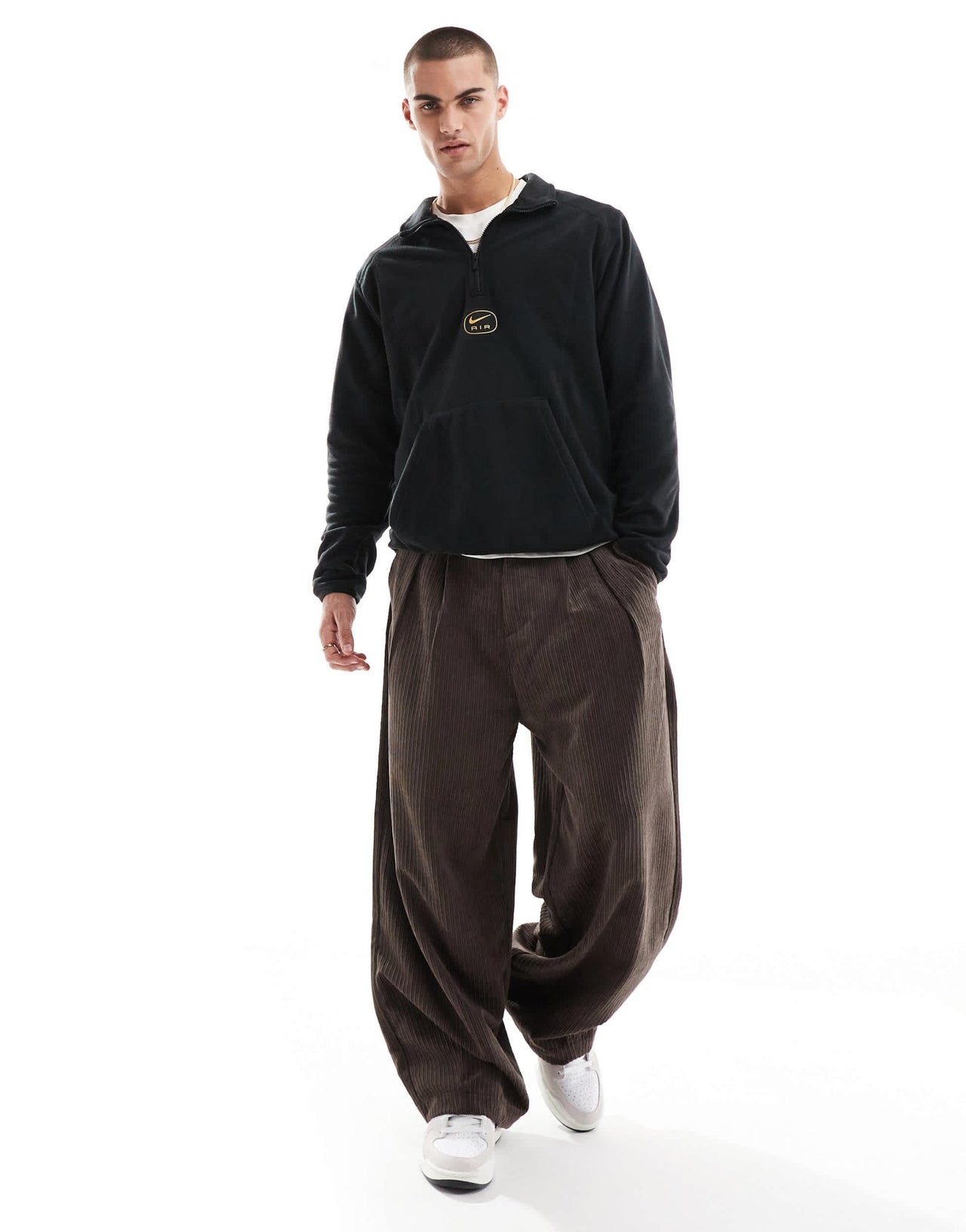 Nike Swoosh Air polar fleece half zip sweatshirt in black and gold - ASOS Sample Sale EU Store