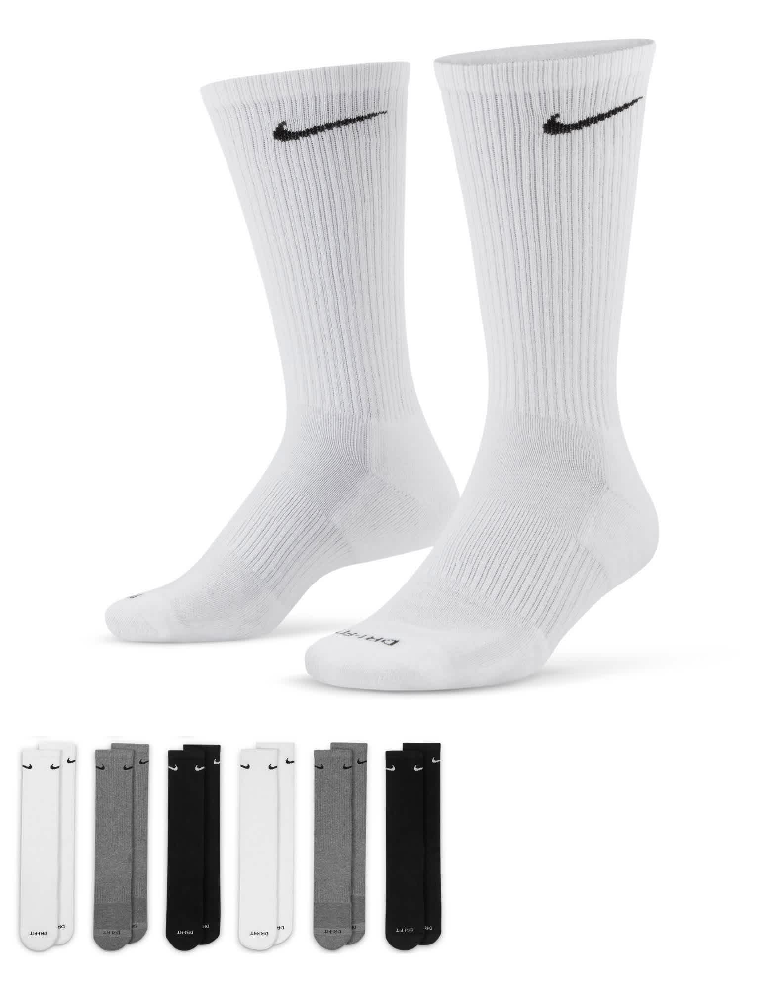 Nike Training Everyday Cushioned Plus 6 pack crew socks in white, grey and black - ASOS Sample Sale EU Store