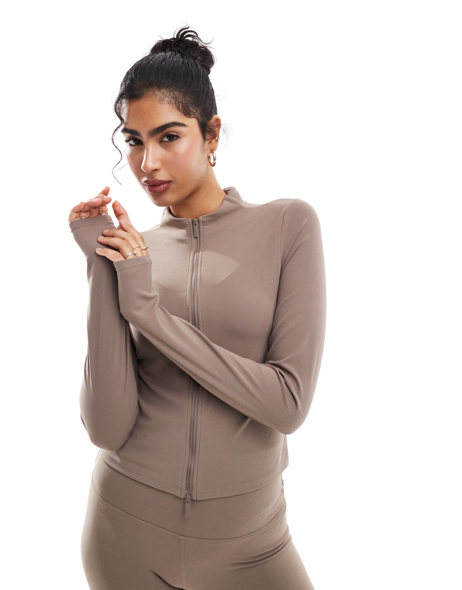Nike Training Zenvy Dri - FIT soft touch full zip long sleeve top in brown - ASOS Sample Sale EU Store