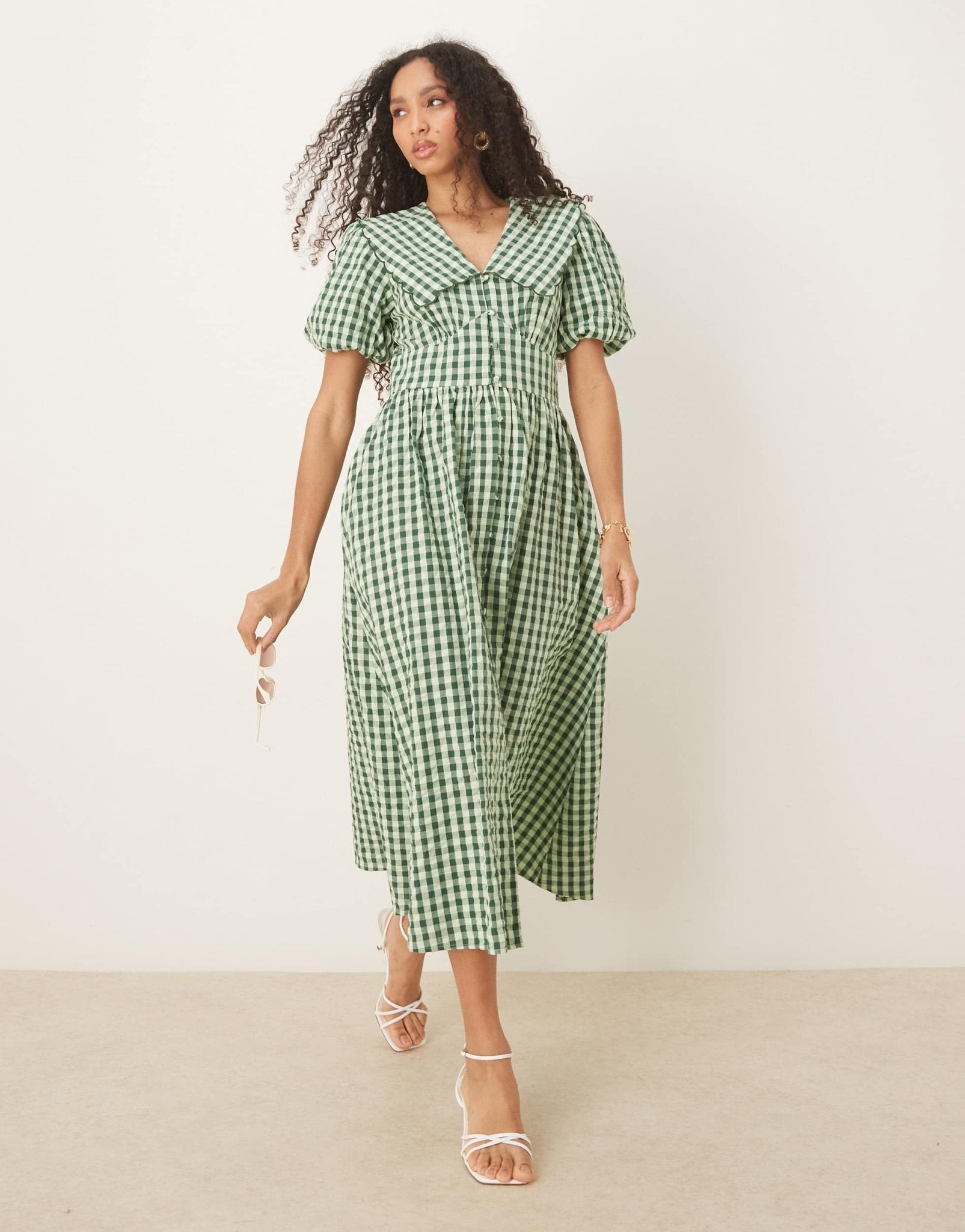 Nobody's Child Birdie midi dress in green gingham - ASOS Sample Sale EU Store