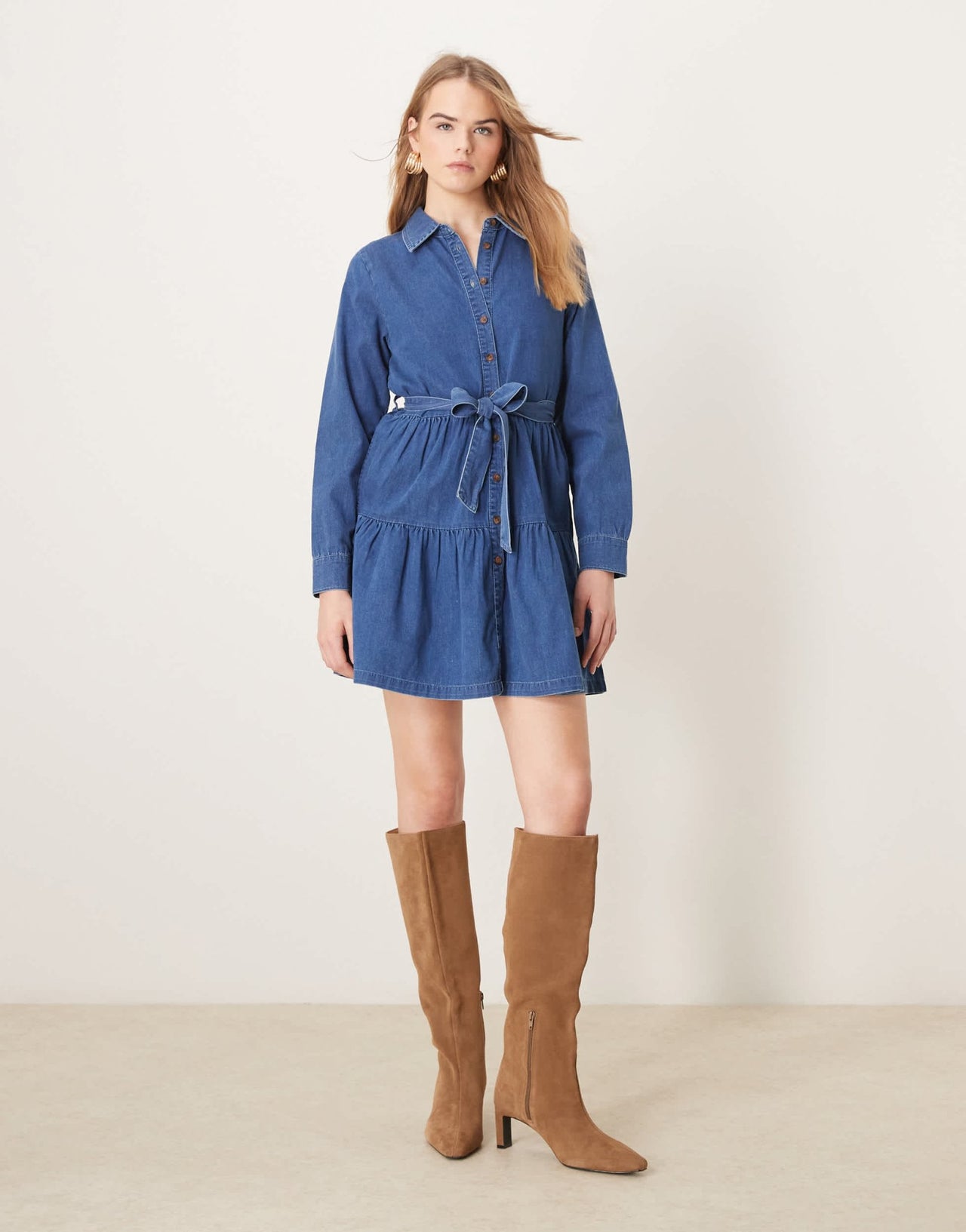 Nobody's Child Ester long sleeve denim mini dress in mid wash - ASOS Sample Sale EU Store