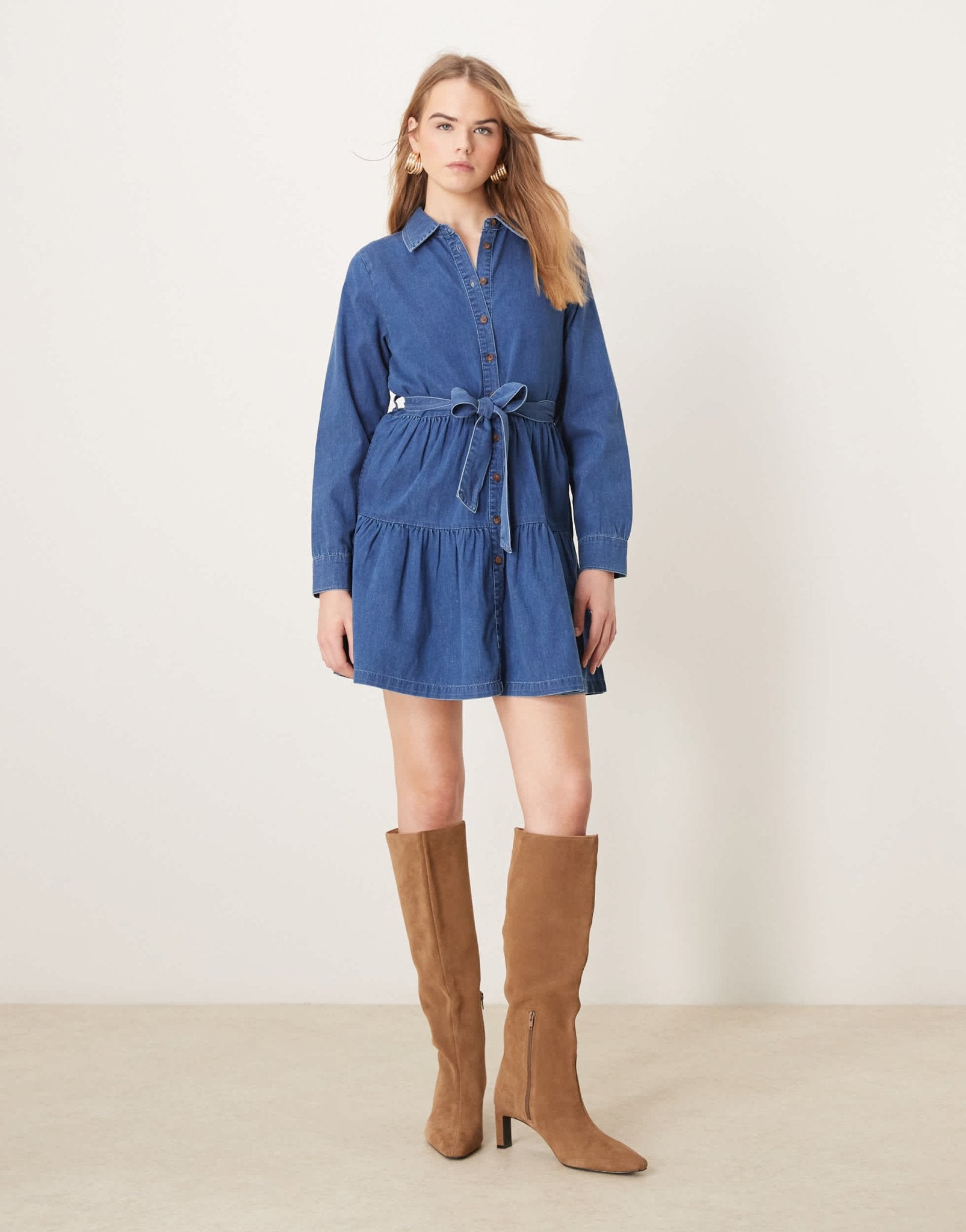 Nobody's Child Ester long sleeve denim mini dress in mid wash - ASOS Sample Sale EU Store