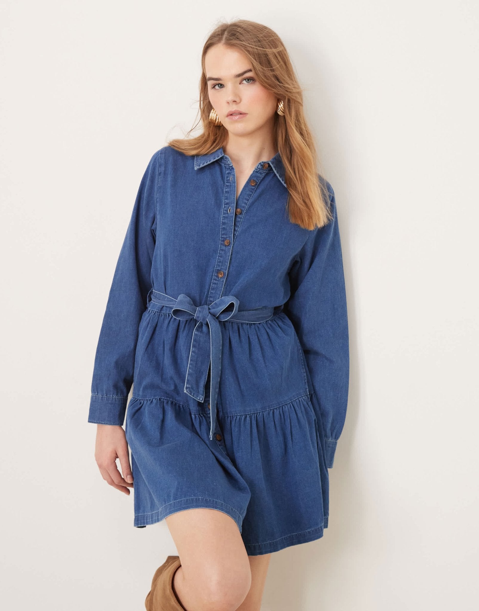 Nobody's Child Ester long sleeve denim mini dress in mid wash - ASOS Sample Sale EU Store