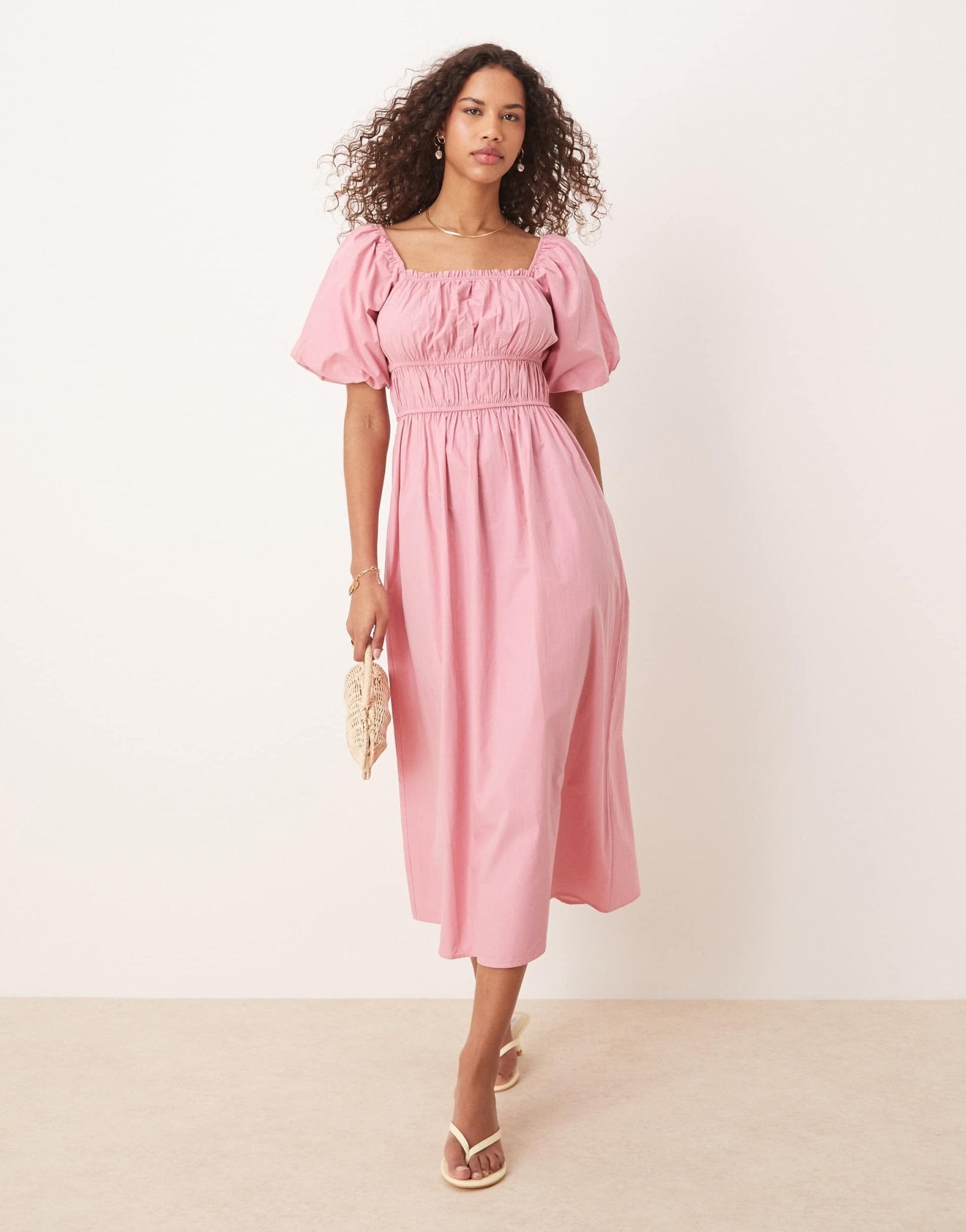 Nobody's Child Kurtis puff sleeve midi dress in pink - ASOS Sample Sale EU Store