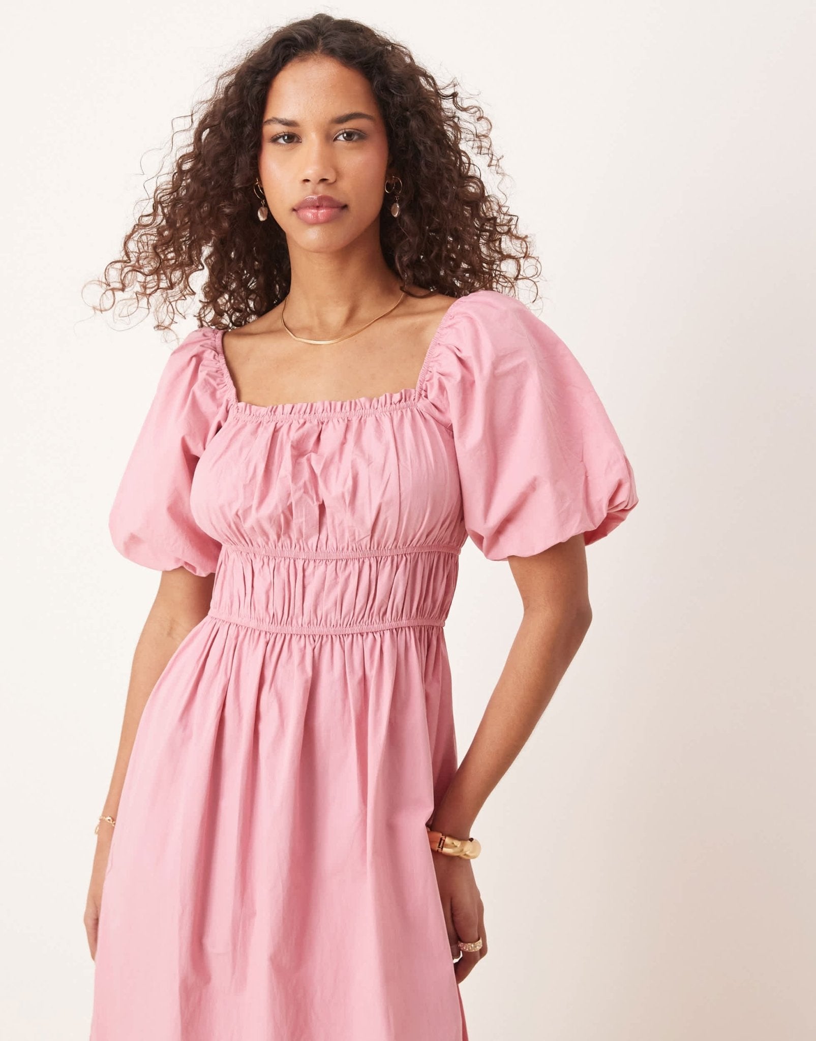Nobody's Child Kurtis puff sleeve midi dress in pink - ASOS Sample Sale EU Store