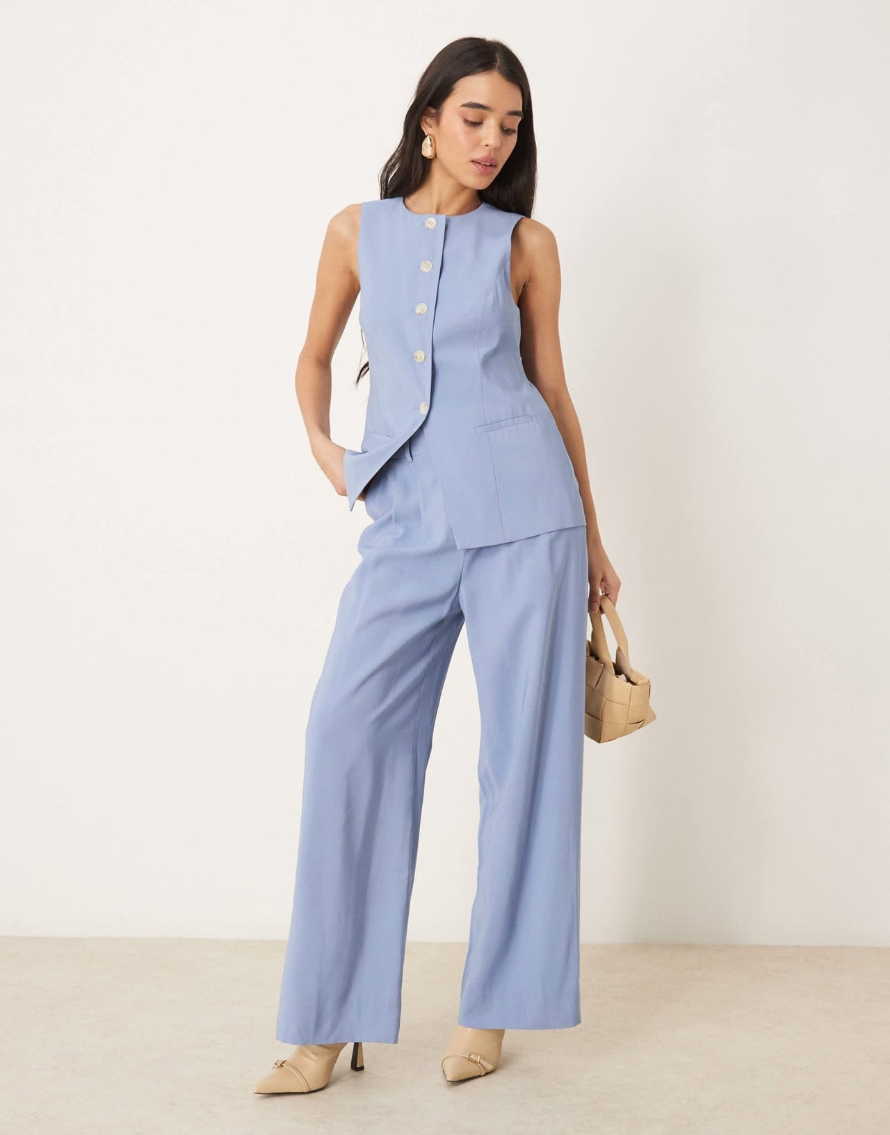 Nobody's Child longline crew neck waistcoat co - ord in dusty blue - ASOS Sample Sale EU Store