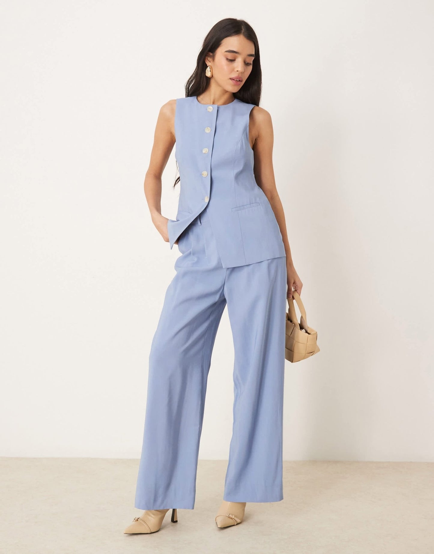 Nobody's Child longline crew neck waistcoat co - ord in dusty blue - ASOS Sample Sale EU Store