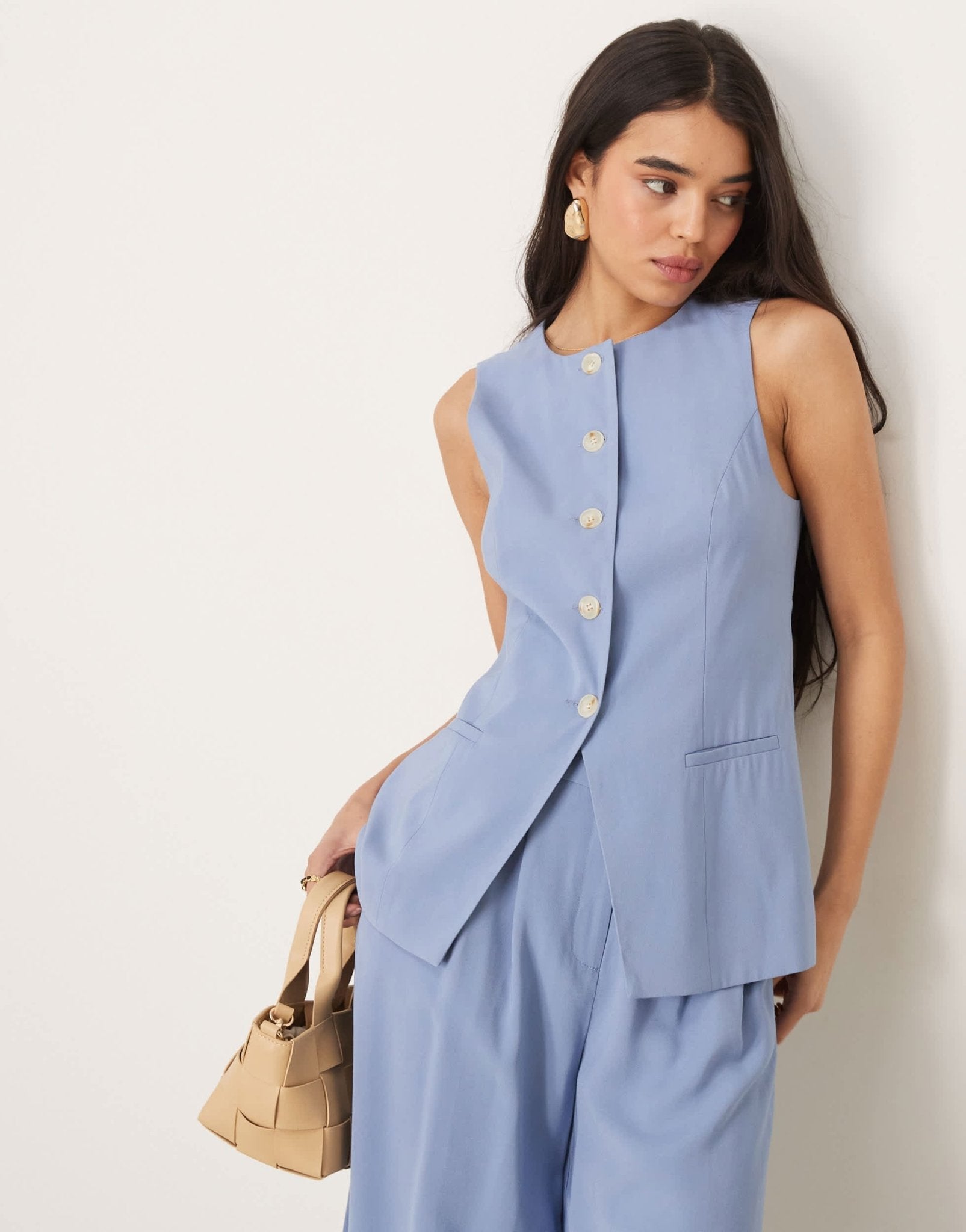 Nobody's Child longline crew neck waistcoat co - ord in dusty blue - ASOS Sample Sale EU Store