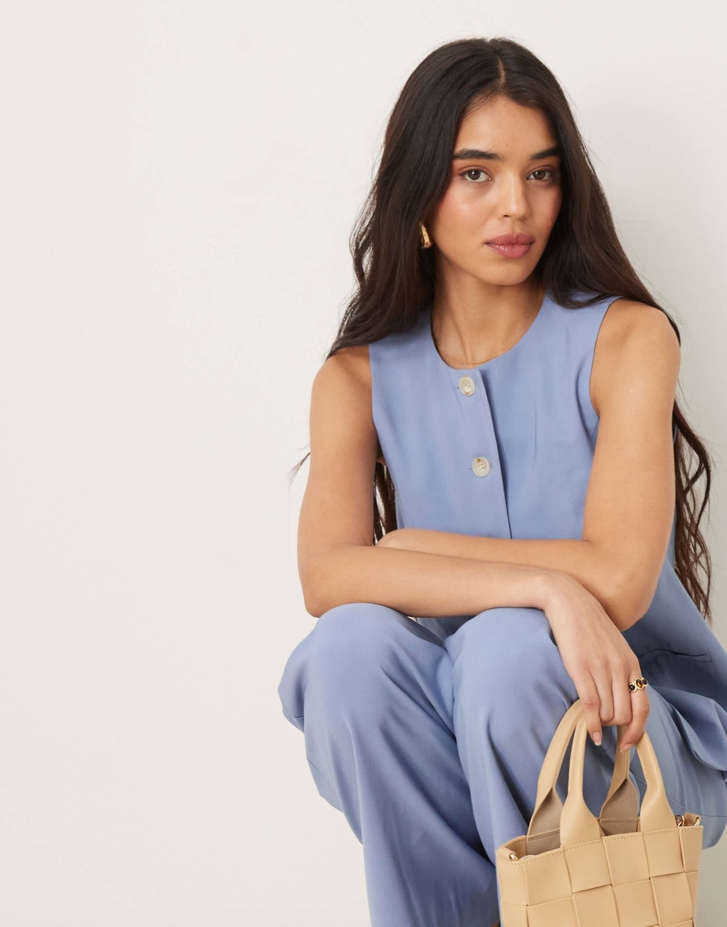 Nobody's Child longline crew neck waistcoat co - ord in dusty blue - ASOS Sample Sale EU Store