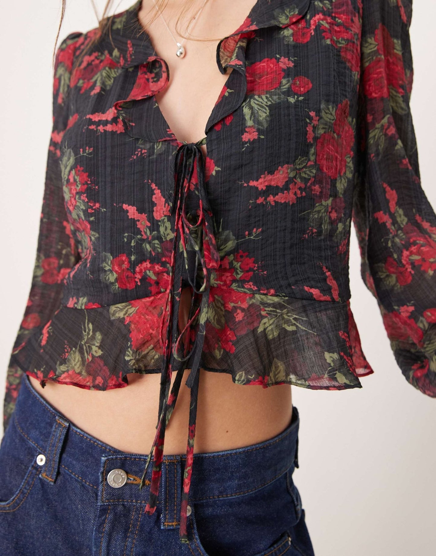 Nobody's Child Lotus frill blouse in black floral print - ASOS Sample Sale EU Store