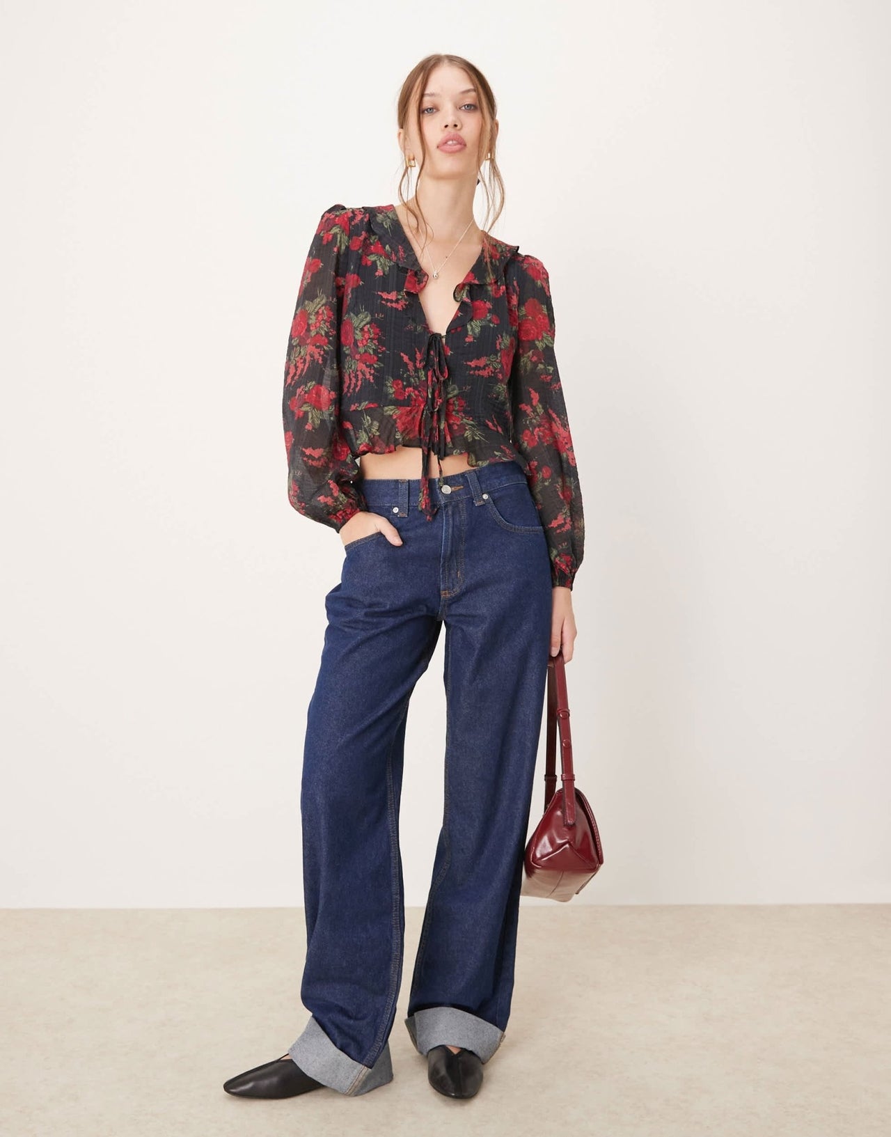 Nobody's Child Lotus frill blouse in black floral print - ASOS Sample Sale EU Store