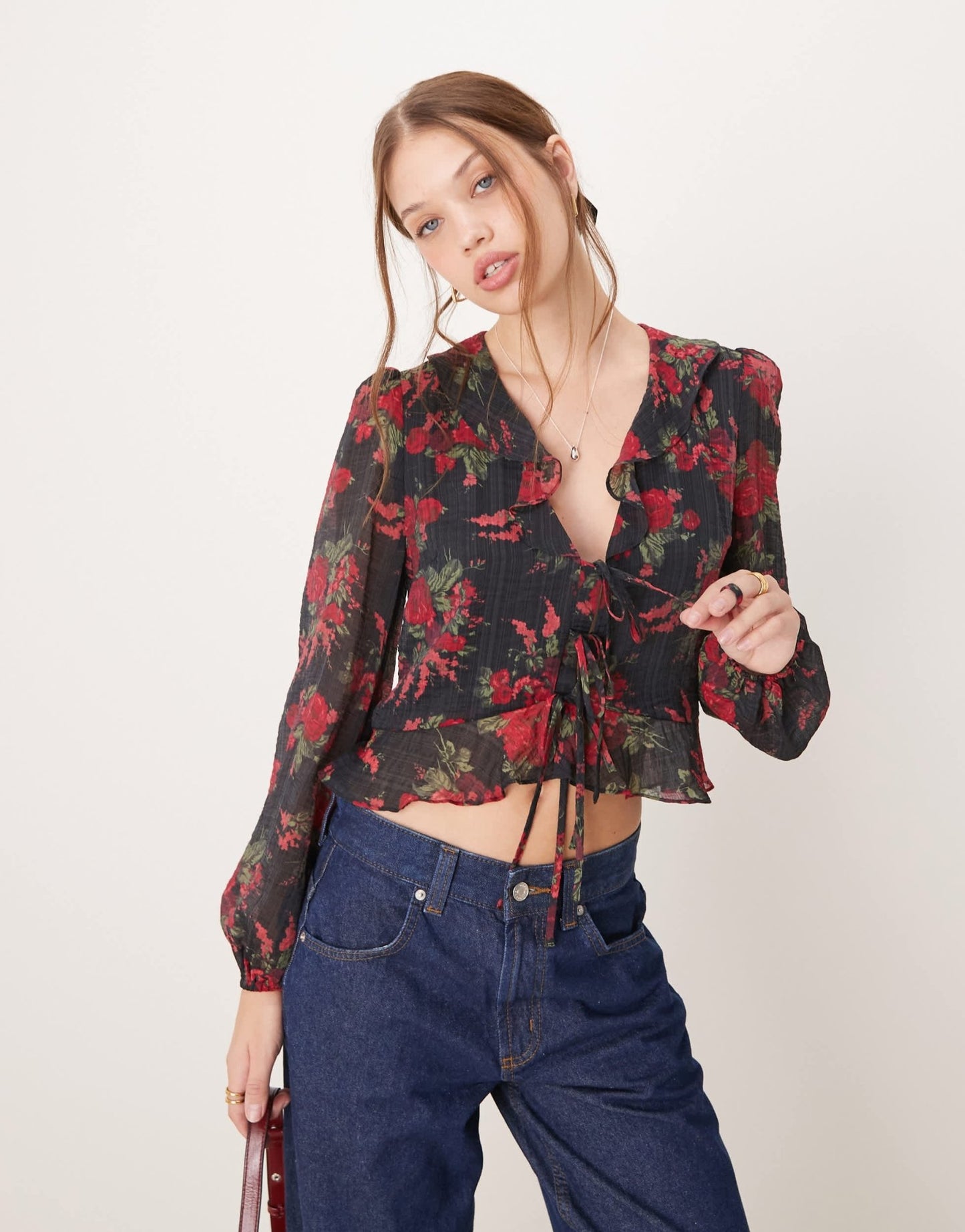 Nobody's Child Lotus frill blouse in black floral print - ASOS Sample Sale EU Store